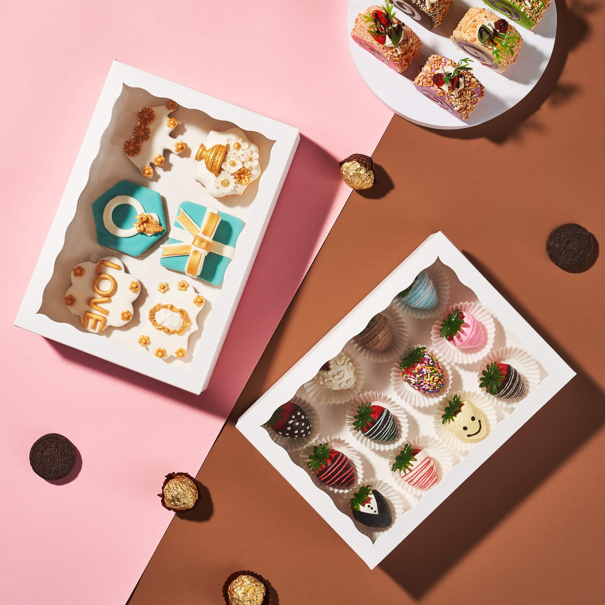 Elegant White Bakery Boxes with Window - 25PCS for Cookies & Strawberries | Perfect for Gifts & Display