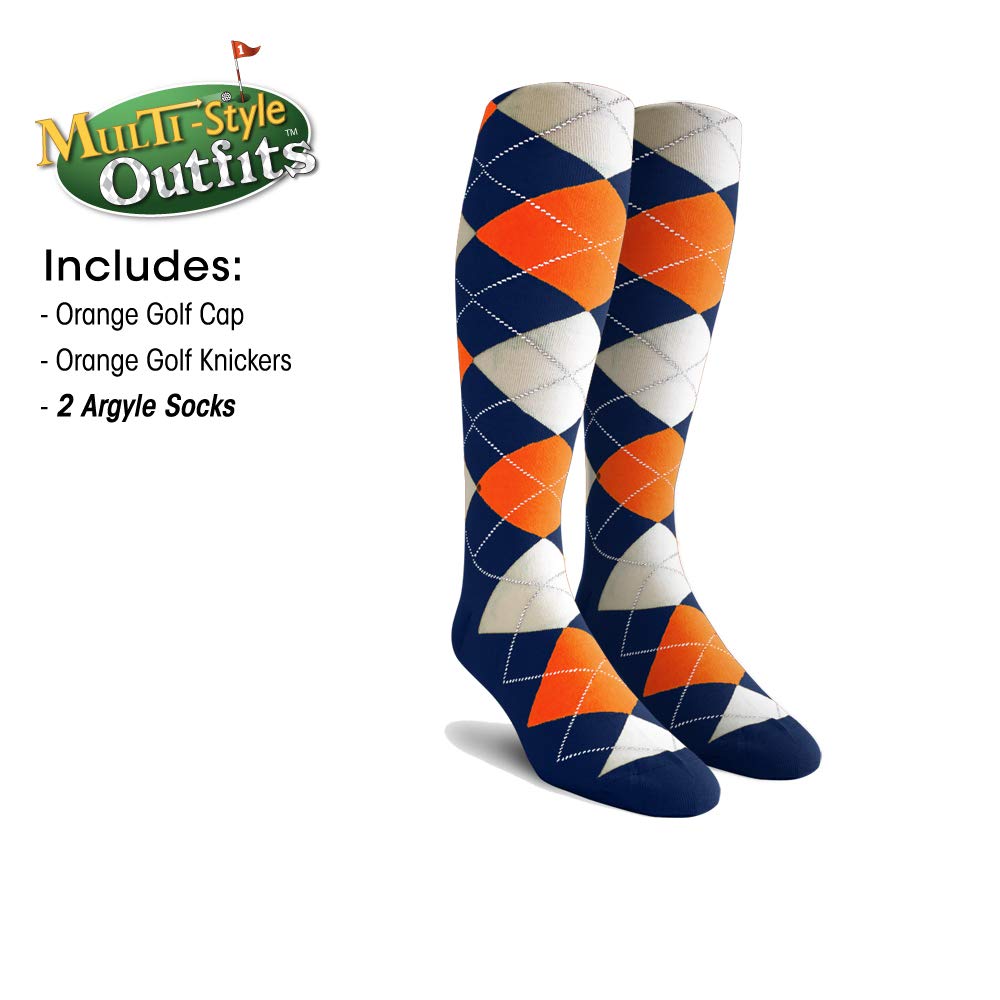 Men's Stylish Orange Golf Outfit Set - Matching Knickers & Cap with 2 Over-The-Calf Socks | Perfect for Golf Tournaments & Casual Wear