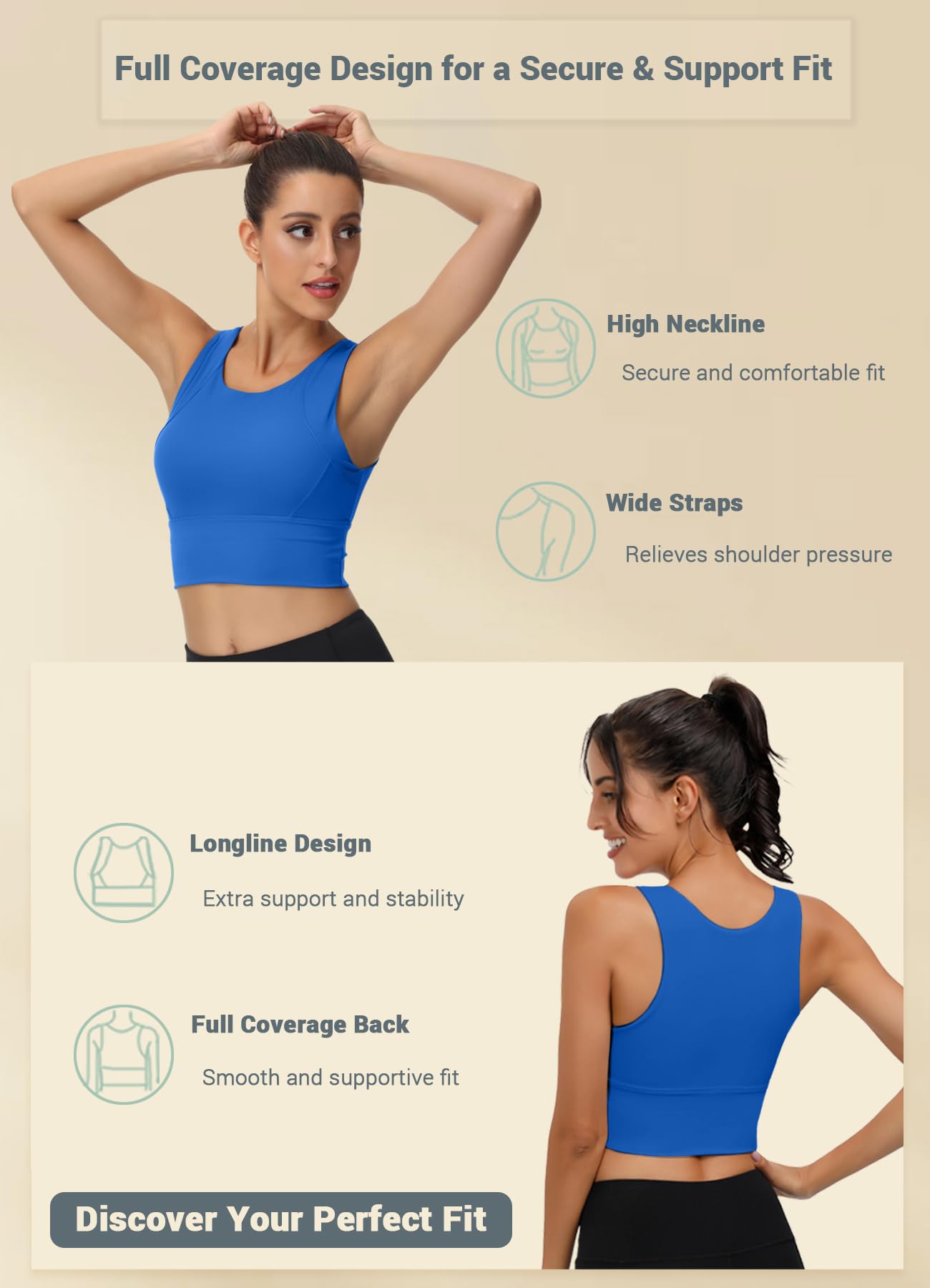 High Neck Sports Bra for Women - Longline Full Coverage Medium Impact Workout Top with Padded Support for Yoga, Gym & Running | Comfortable & Breathable Activewear