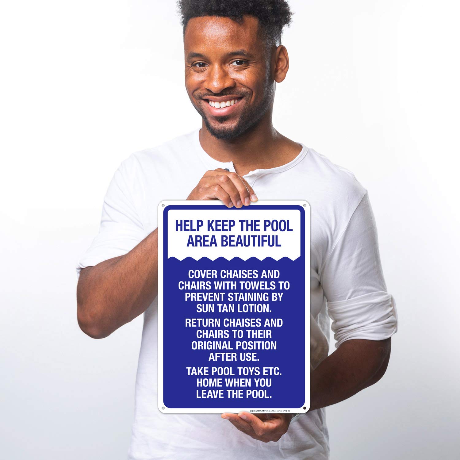 Pool Rules Sign - Sigo 10x14 Inch Keep The Pool Area Beautiful Sign, 55 Mil Thick HDPS Plastic, Made in USA - Perfect for Community Pools, Hotels & Backyard Swimming Areas