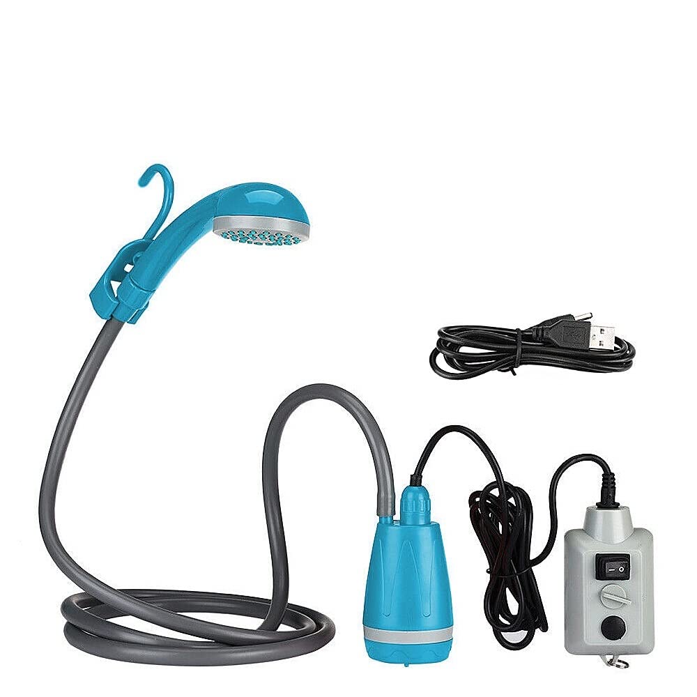 XinQt Portable Rechargeable Camping Shower Pump with Shower Head - Blue Outdoor Shower for Camping, Hiking, Travel & RV Use - Perfect for Beach, Backpacking & Off-Grid Adventures