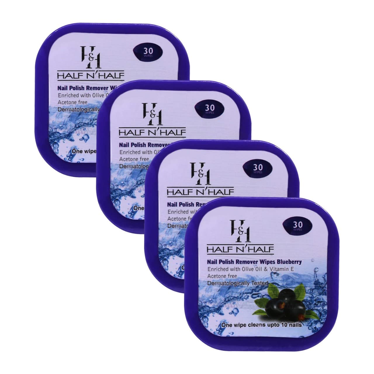 Half N Half Nail Polish Remover Wipes - Blueberry Scented Nail Paint Remover Pads (Pack of 4, 120 Wipes) | Gentle & Effective for At-Home Manicures, Travel & Salon Use