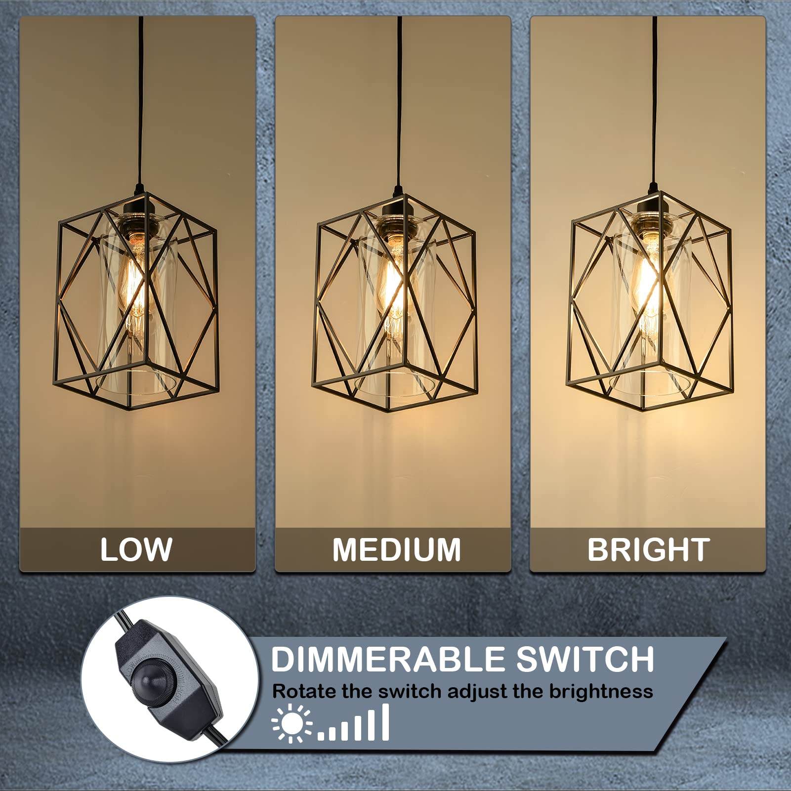 Farmhouse Plug-in Pendant Light with Dimmer - Outdoor/Indoor Hanging Light for Kitchen, Porch & Bedroom