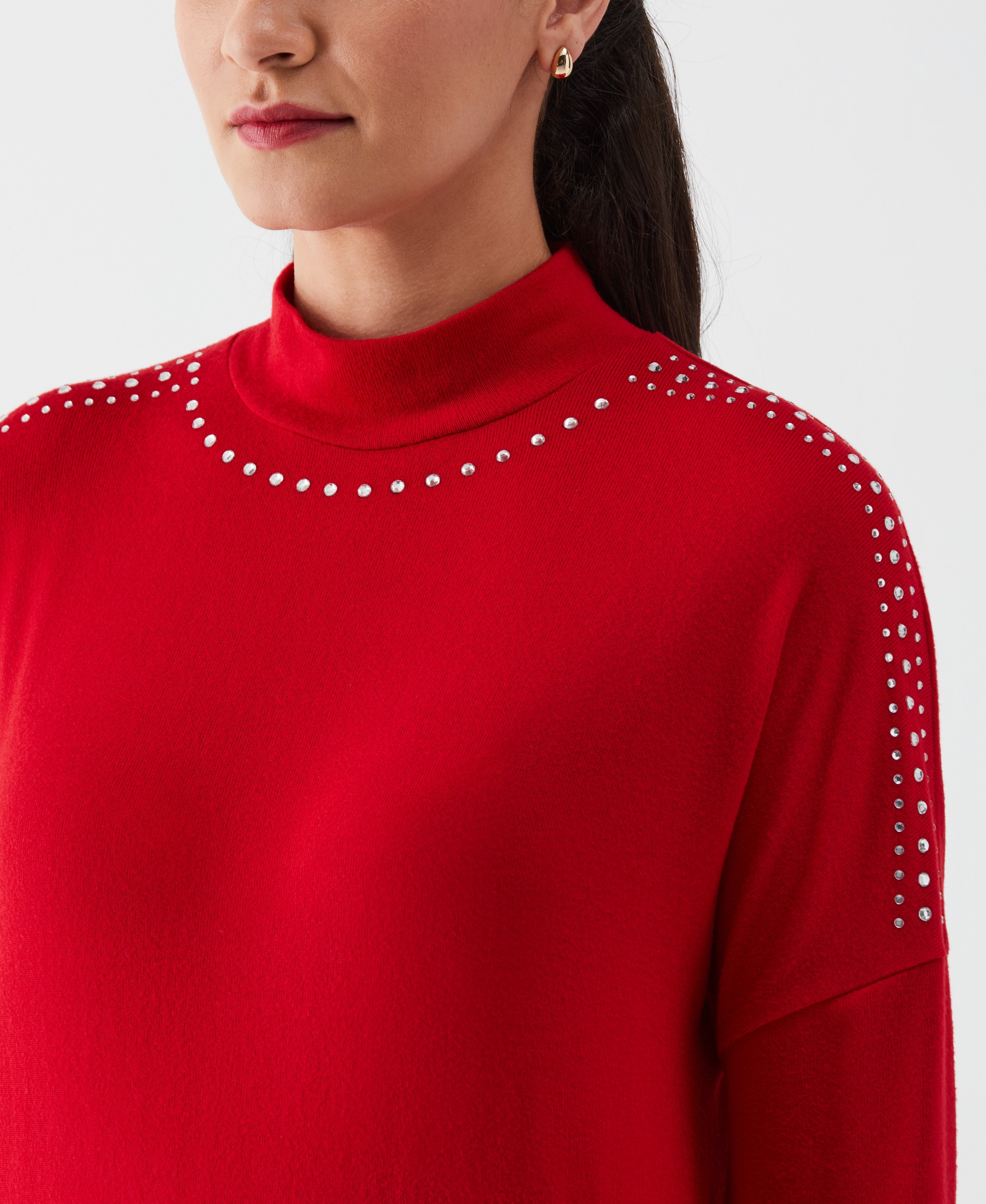 Embellished Mock Neck Top for Women - Elegant Blouse with Beaded Details, Perfect for Parties, Dates & Office Wear