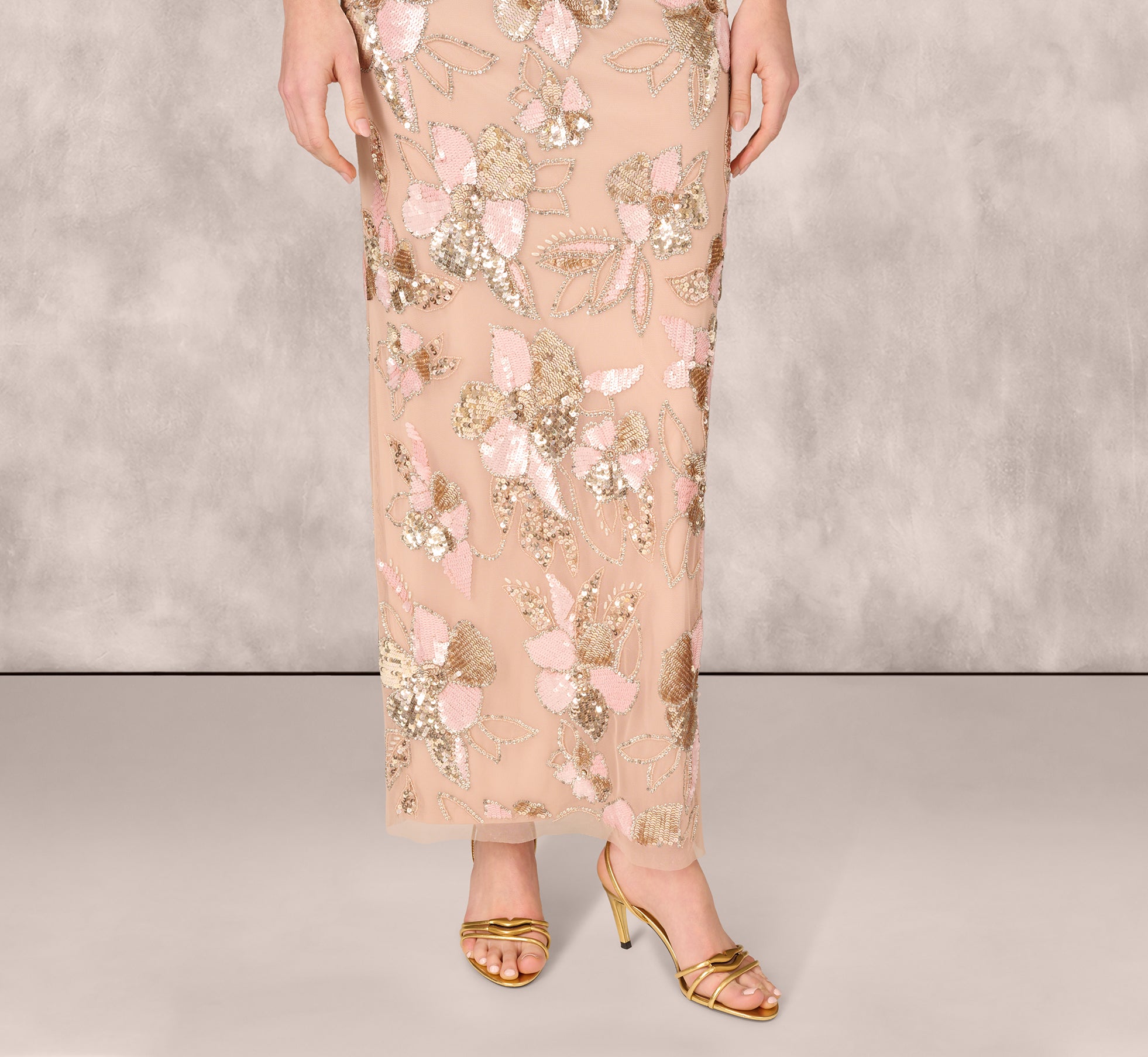 Elegant Pink Sleeveless Square Neck Floral Beaded Column Gown for Evening Gala, Prom, Wedding Guest & Special Occasions