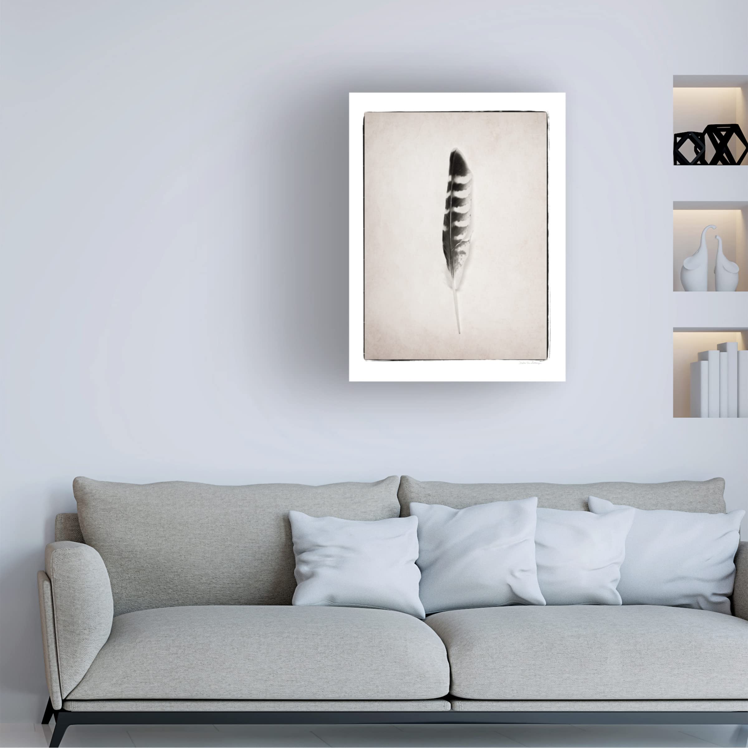 Trademark Fine Art 'Feather IV BW' Canvas Wall Art by Debra Van Swearingen - Black & White Feather Painting for Modern Home Decor, Office & Living Room Wall Decor