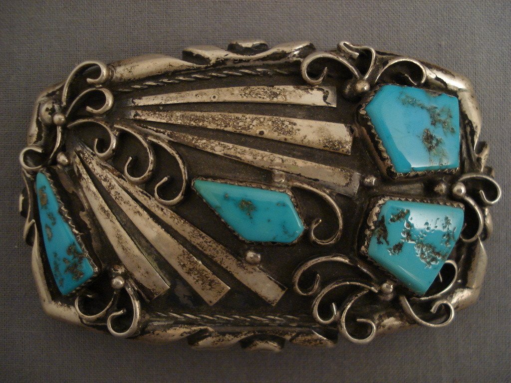 Authentic 95 Gram Heavy Old Navajo Turquoise Native American Jewelry Silver Buckle - Handcrafted Southwest Style Belt Accessory for Western Fashion & Boho Outfits