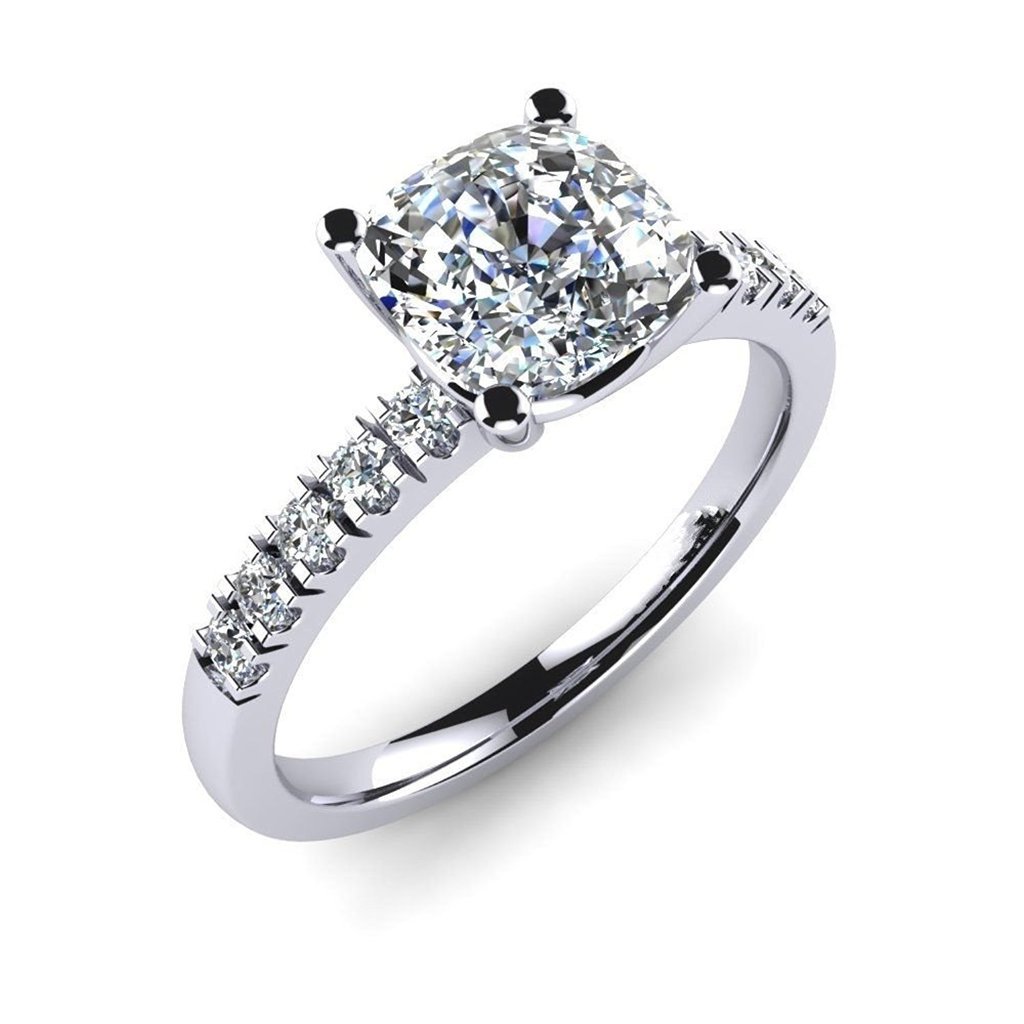 JewelsForum 14K White Gold Cushion Cut 1.10 Carat Simulated Diamond Engagement Ring & Promise Ring for Women - Perfect for Proposals, Anniversaries & Romantic Gifts