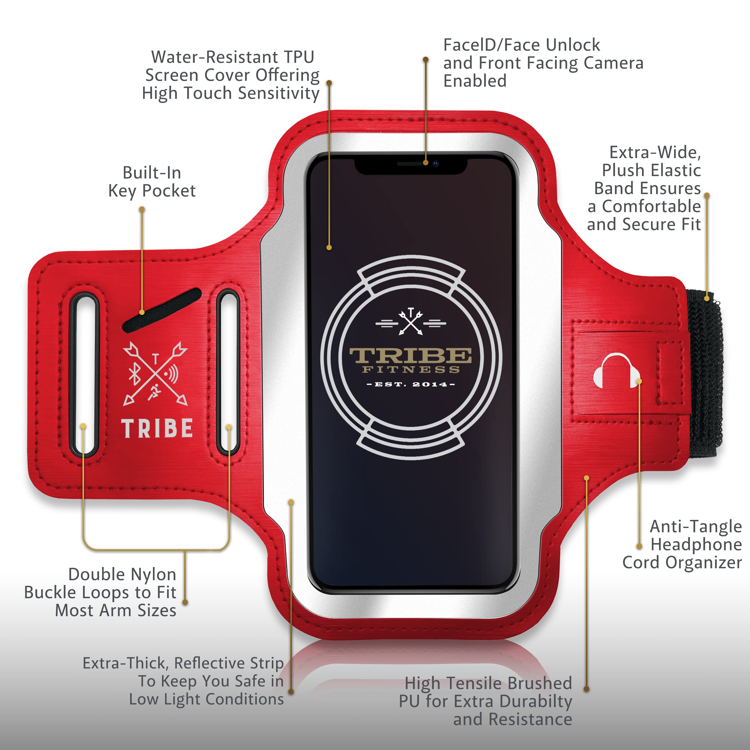 TRIBE Running Phone Holder Armband for iPhone & Galaxy - Adjustable Sports Armband for Women & Men - Perfect for Running, Jogging, Walking & Gym Workouts - Fits All Smartphones with CC/Key Pocket - Stay Active & Connected During Workouts