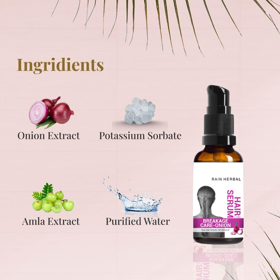 Rain Herbal Breakage Care Onion Hair Serum for Hair Growth & Dandruff Prevention | 30ml | Strengthens Hair & Promotes Scalp Health | Perfect for Daily Hair Care Routine & Damaged Hair Repair