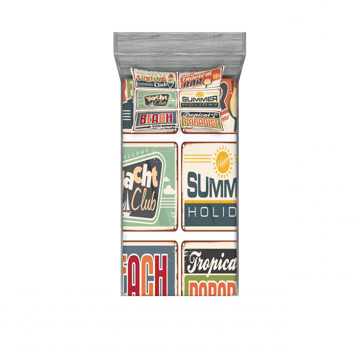 Ambesonne 2-Pack Twin XL Fitted Sheet & Pillow Sham Set - Vintage Summer Holiday Design, 4-Piece Bedding Collection (2 Fitted Sheets + 2 Pillow Covers) - Colorful Home Decor for Guest Rooms, Dorms & Vacation Homes