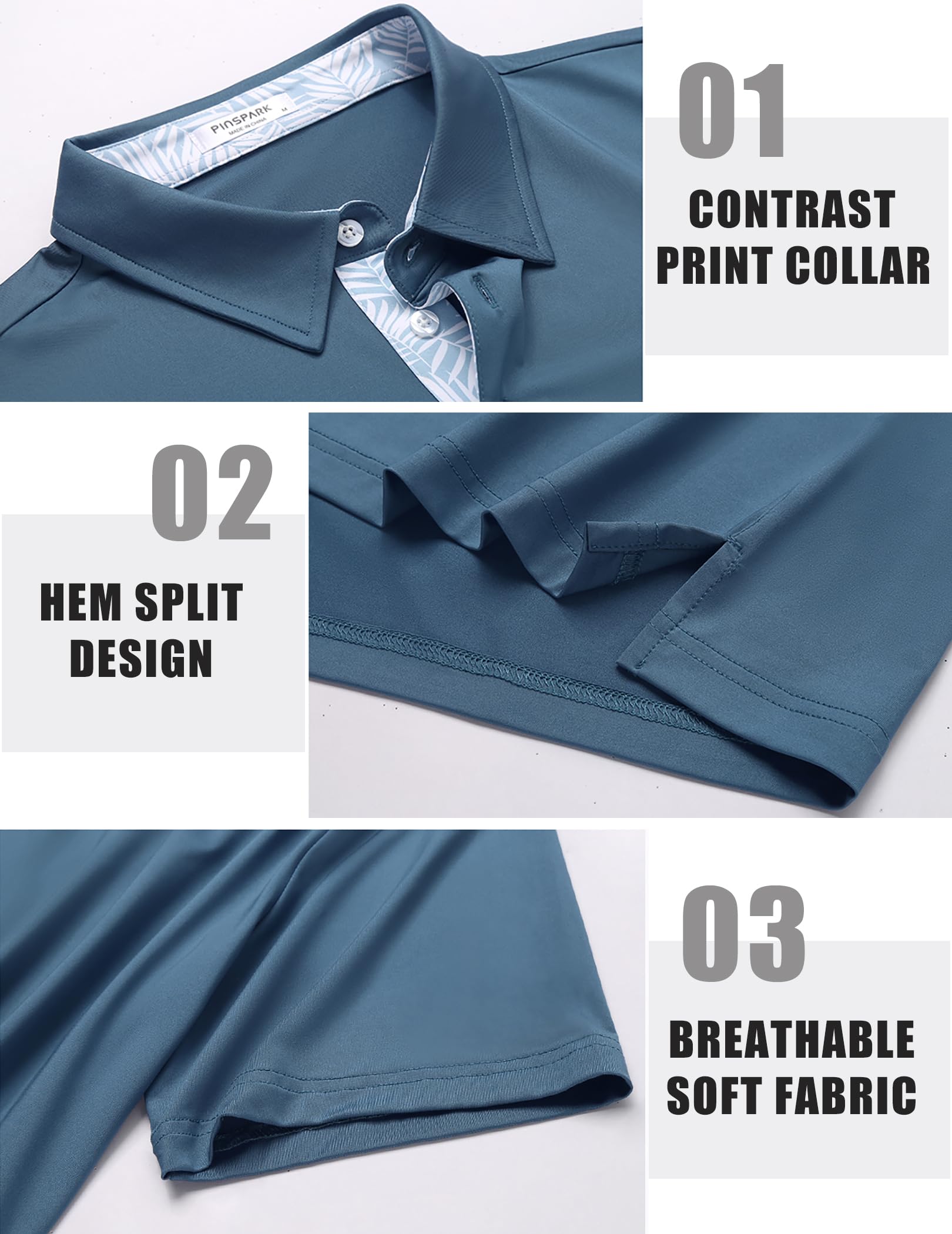 **PINSPARK Men's Moisture-Wicking Polo Shirts - Short Sleeve Quick-Dry Performance Golf & Casual Shirts for Men - Perfect for Golf, Work & Outdoor Activities**