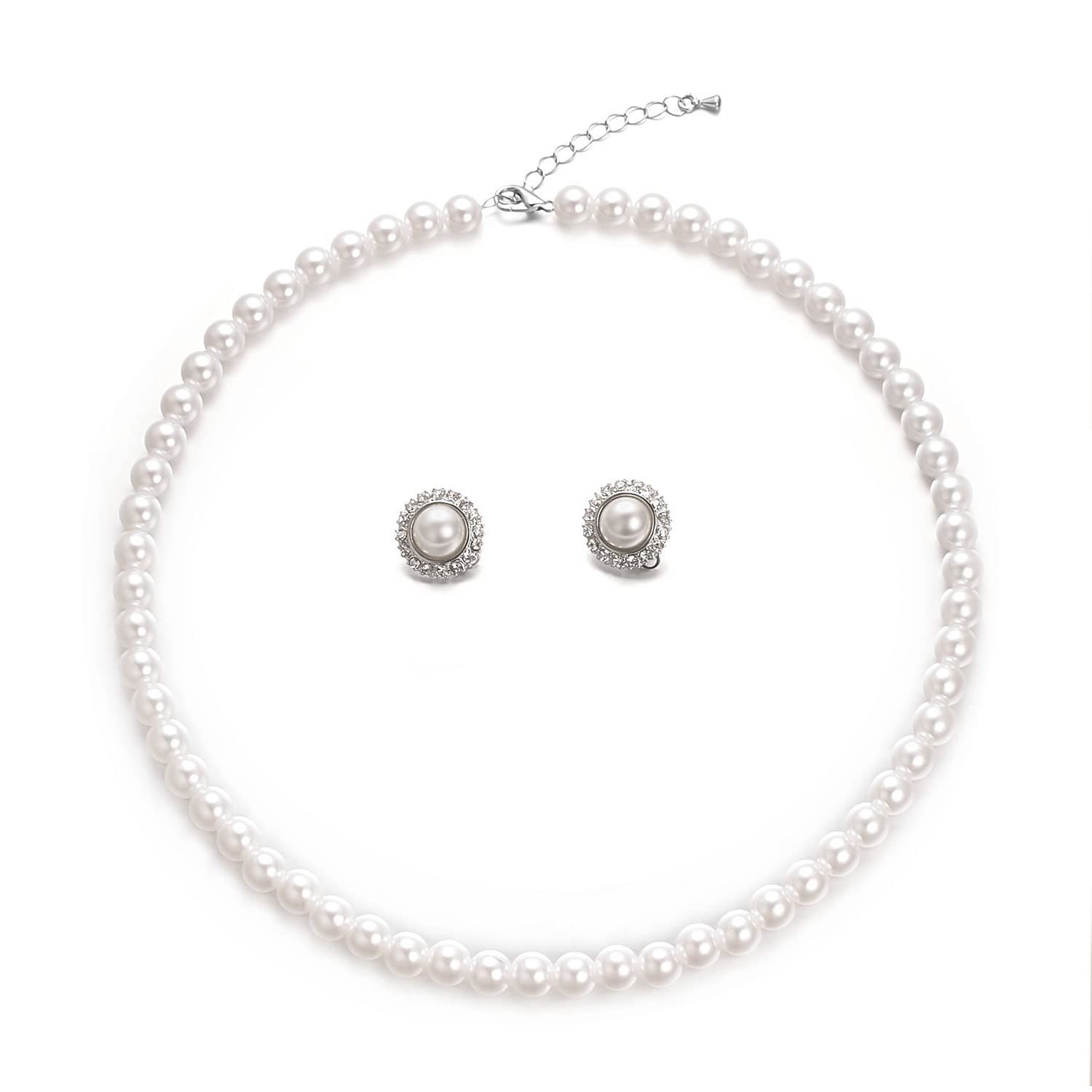 8mm 10mm Faux Pearl Jewelry Set - Necklace & Earrings for Women in White & Black, Perfect for Weddings & Gifts