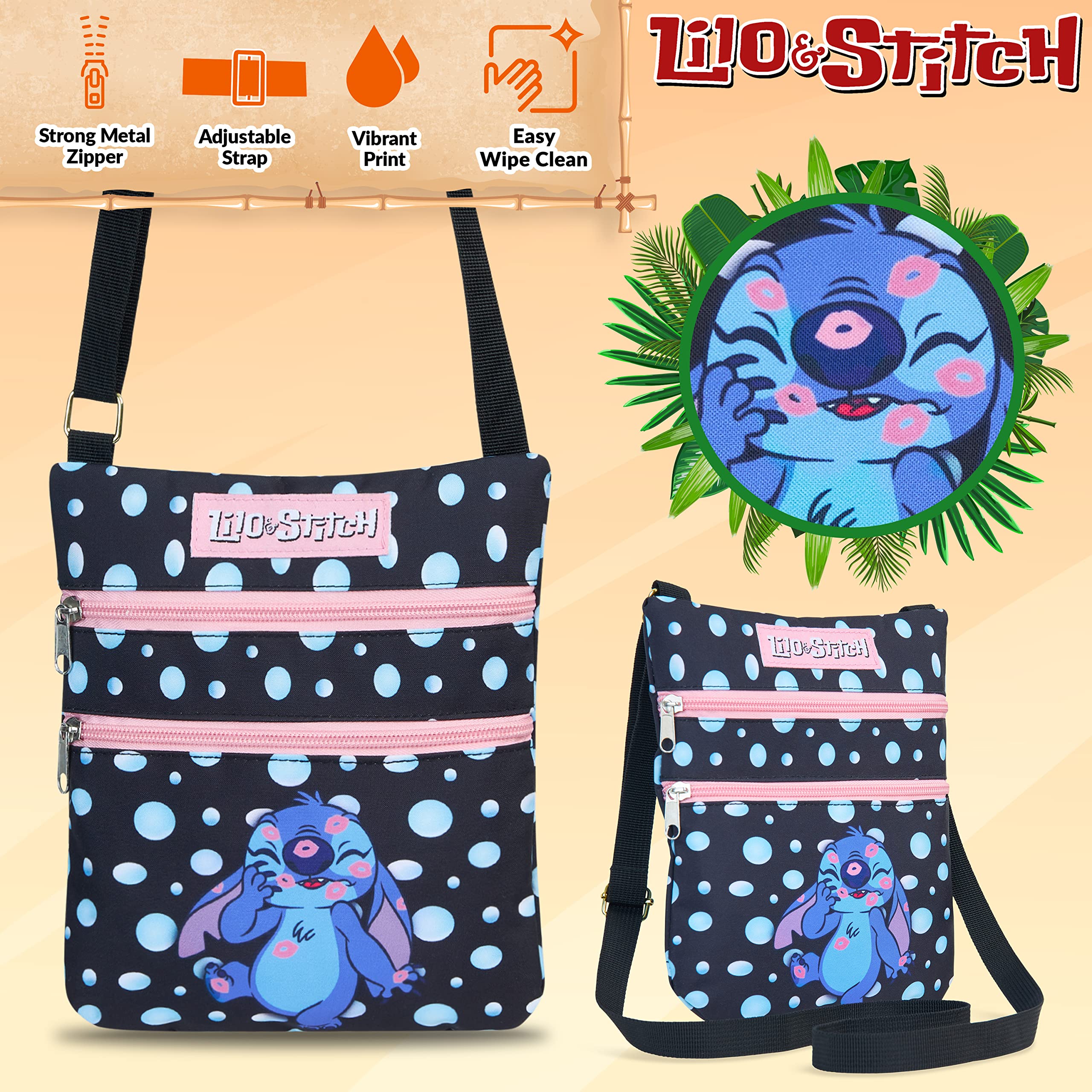 Disney Lilo & Stitch Crossbody Bag for Girls - Cute Black Shoulder Purse for School, Travel & Cosplay | Official Licensed Stitch Backpack Accessory