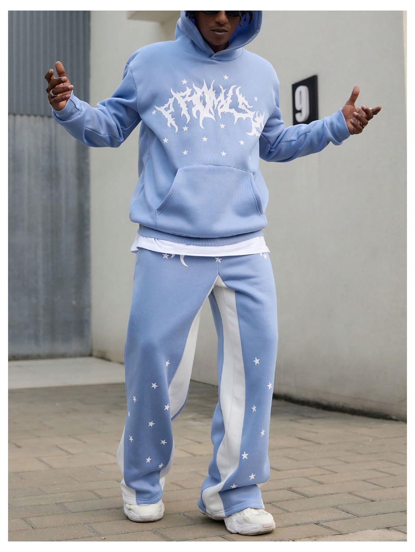 GORGLITTER Men's 2-Piece Sweatsuit Set - Graphic Hoodie & Wide Leg Sweatpants Jogging Outfit for Gym, Lounge & Streetwear | Comfortable Athletic Wear