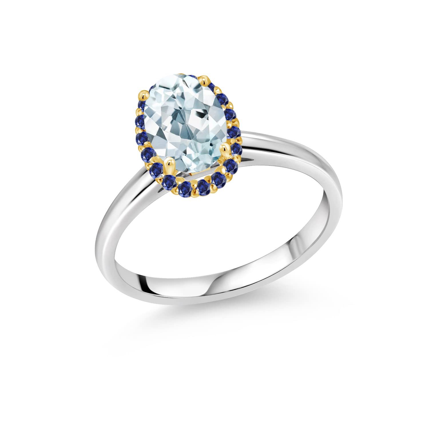 1.38 Ct Oval Sky Blue Aquamarine & Created Sapphire Sterling Silver Ring for Women | Elegant 925 Silver Jewelry Gift for Birthday, Anniversary & Special Occasions