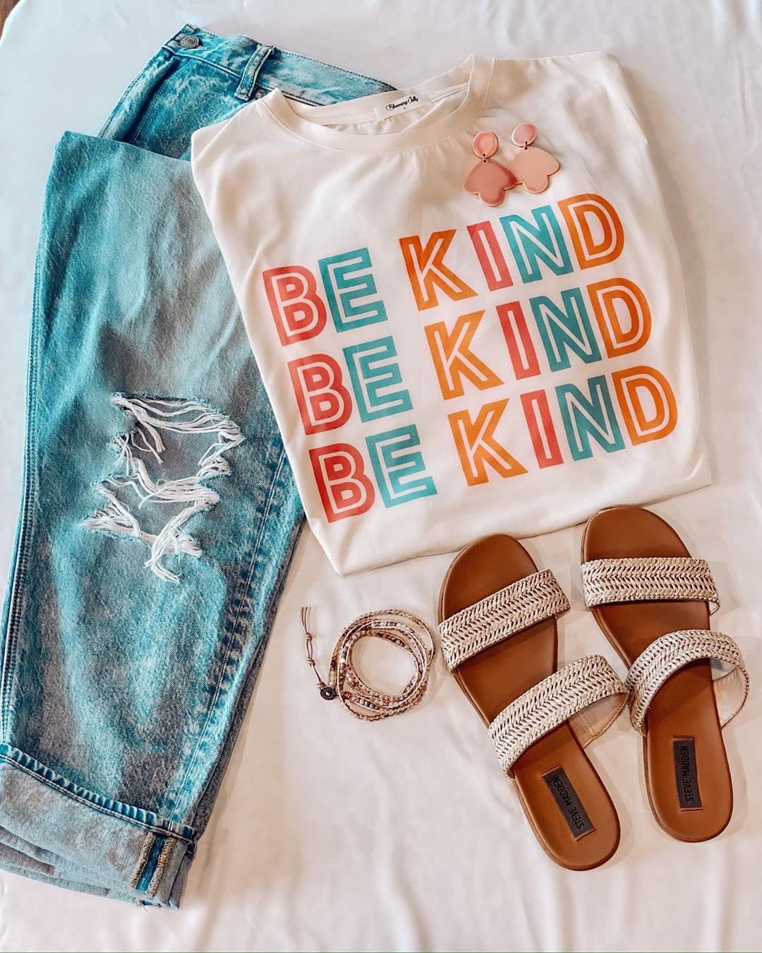 Blooming Jelly Women's 'Be Kind' Graphic T-Shirt - Short Sleeve Loose Fit Casual Tee for Summer | Cute Funny Teacher Outfit & Everyday Wear