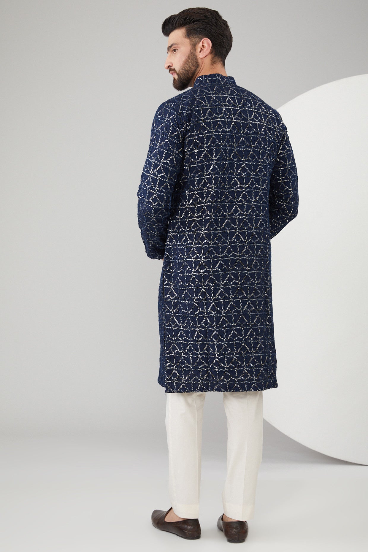Navy Blue Silk Sequin Embroidered Kurta for Women | Elegant Indian Party Wear | Perfect for Weddings, Festivals & Special Occasions
