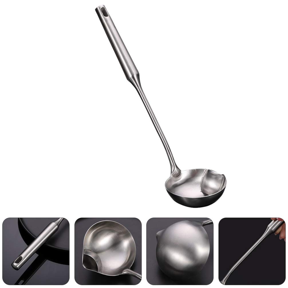 Premium Stainless Steel Oil Separator Spoon - Anti-Scalding Plastic Handle Soup Skimmer Ladle for Kitchen - Perfect for Removing Fat from Broth, Stew, and Soup - Ideal for Home Cooking & Restaurant Use