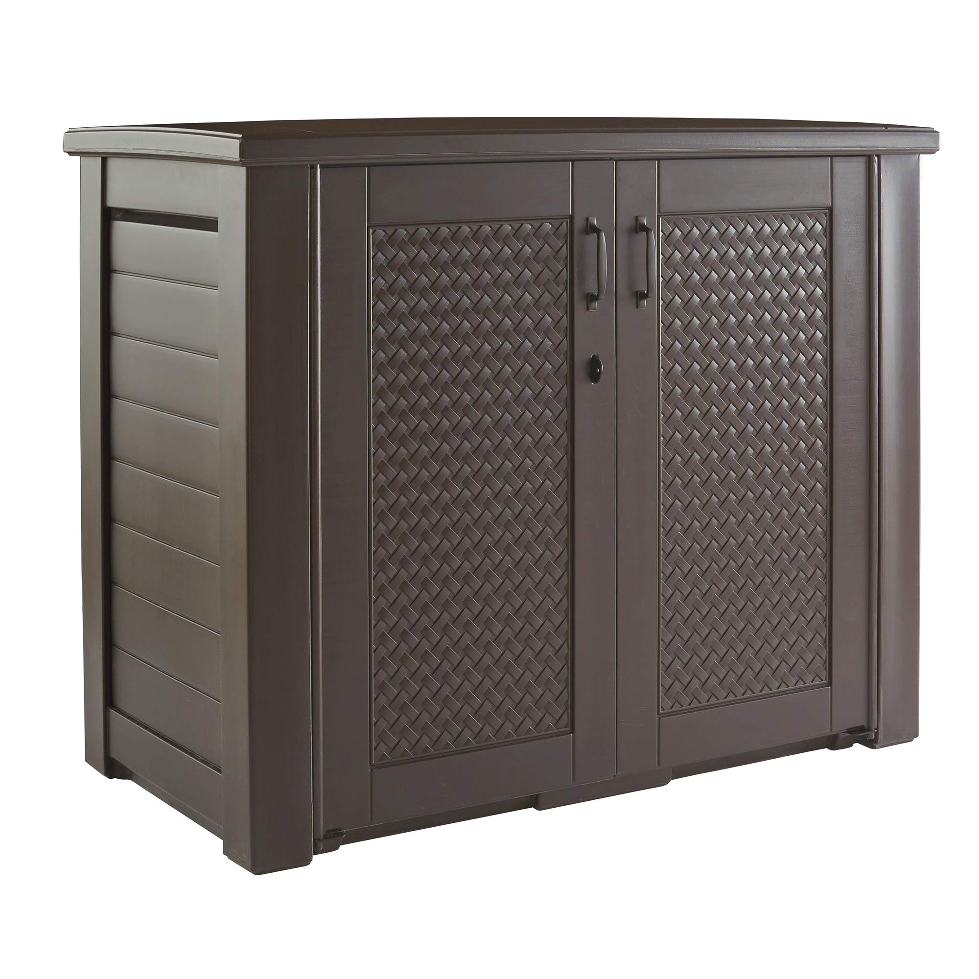 Rubbermaid 123 Gallon Weather-Resistant Outdoor Storage Cabinet - Brown, Organizer for Pool Chemicals, Garden Tools, Toys, Patio Cushions & More - Perfect for Backyard, Porch & Home Organization