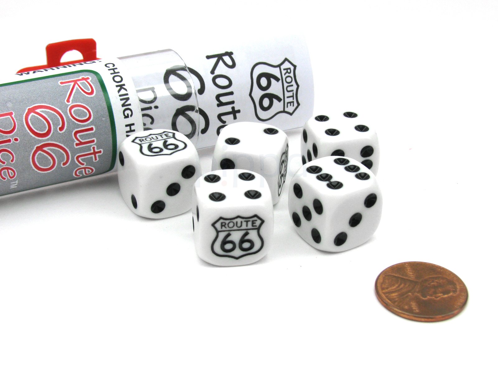 Route 66 Dice Game - 5 Dice Set with Travel Tube for Road Trips & Family Game Nights