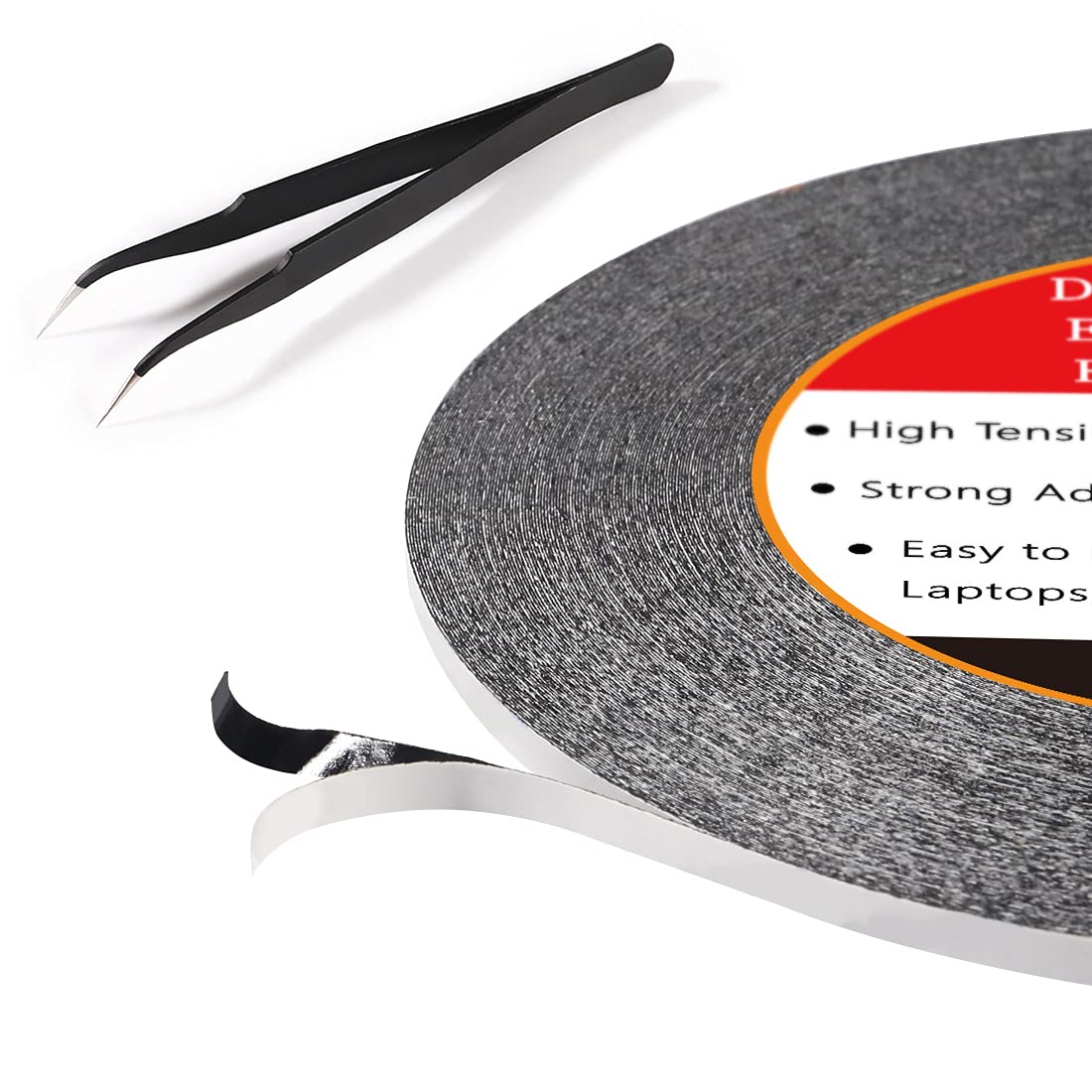 2-Pack Double Sided Heavy Duty Adhesive Tape - 3mm x 50m Strong Bonding Tape for Phone, Tablet, Laptop & Camera Repair - Includes 1 Precision Tweezers (Black) | DIY Fixes, Home Repairs & Electronics Maintenance