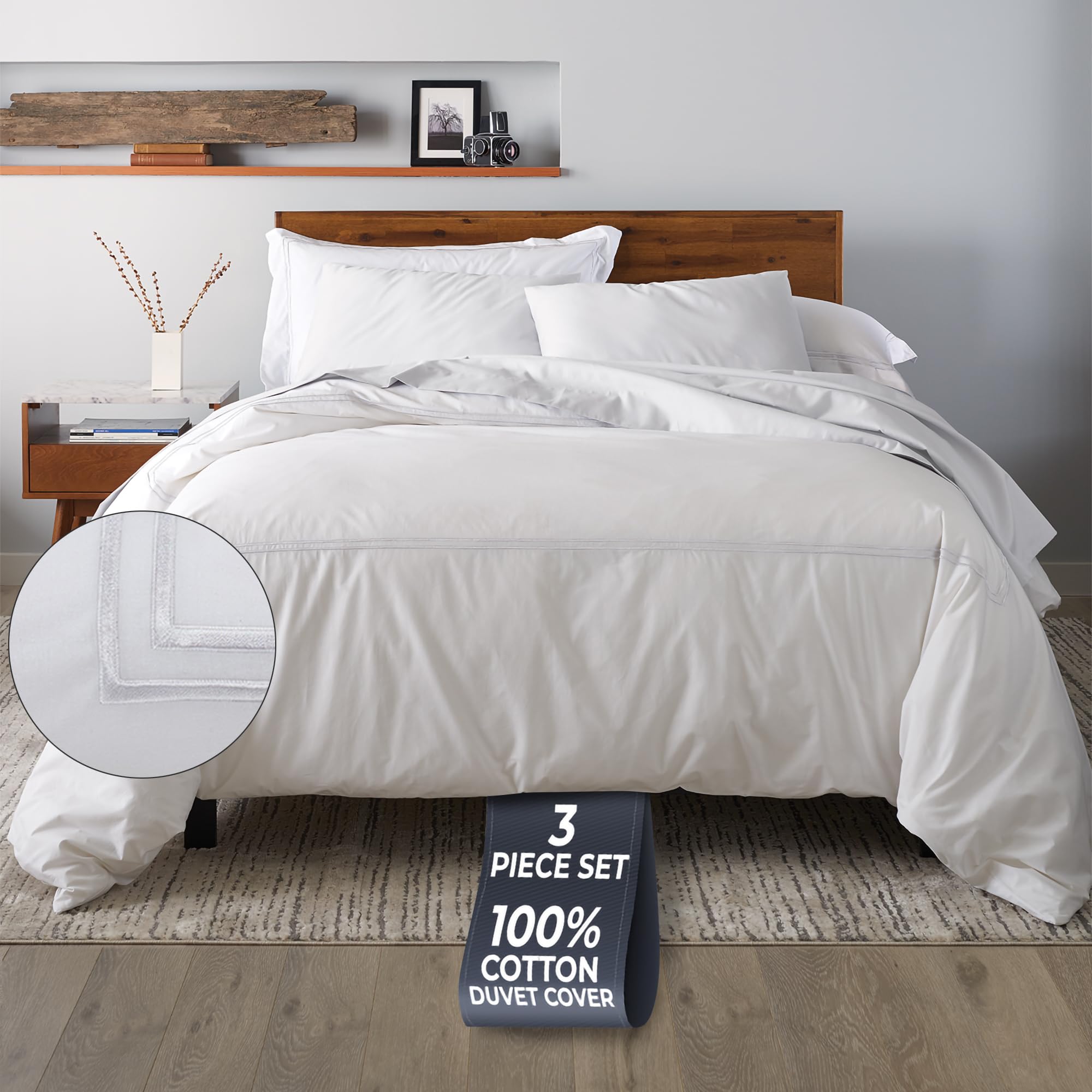 Ella Jayne Luxury 100% Cotton Duvet Cover Set (3pc) - King/Queen/Cal King Size - Breathable & Lightweight White Bedding for Comfortable Sleep & Hotel-Style Bedroom Decor