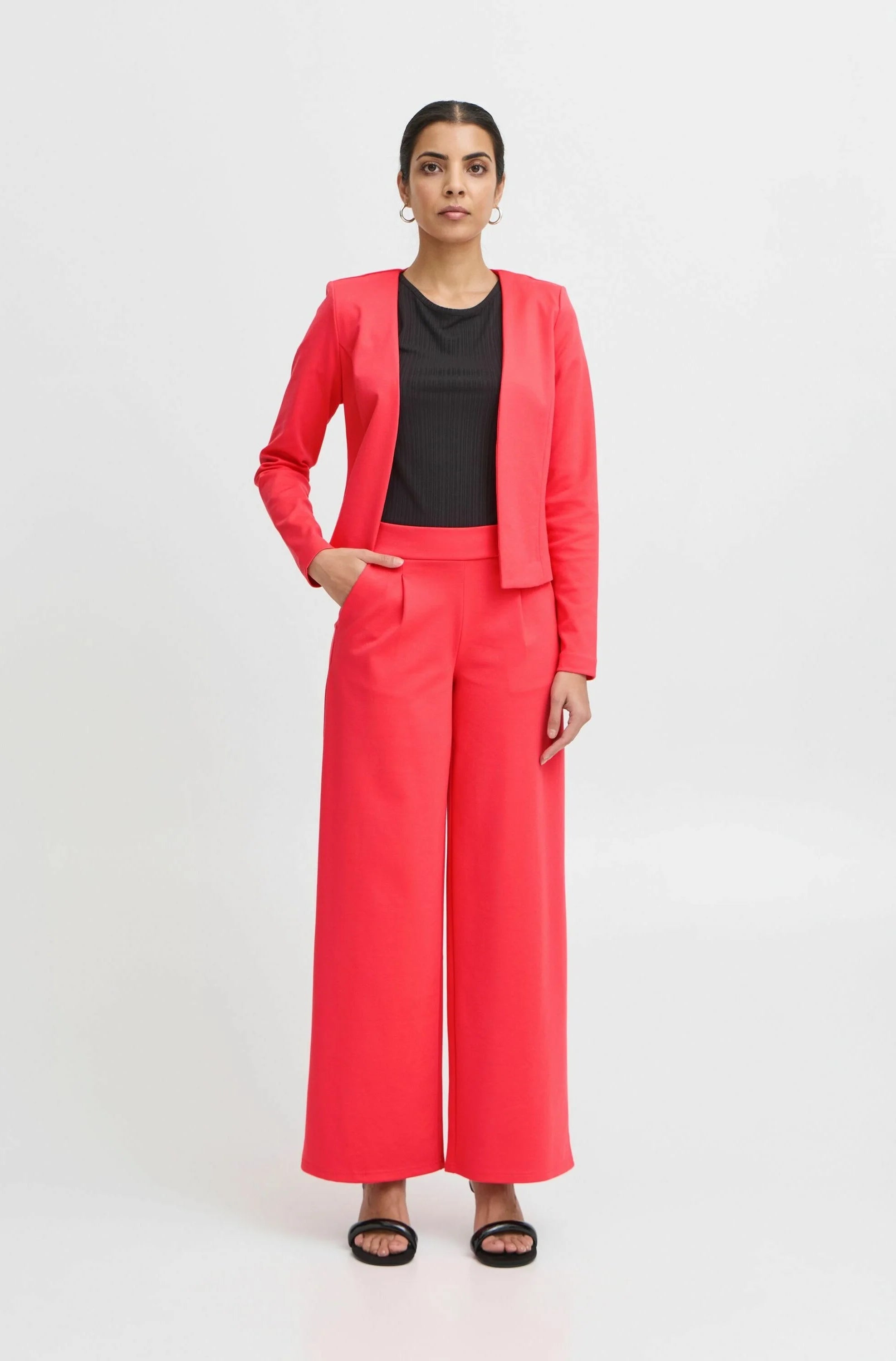 Kate Cropped Wide Leg Pants in Geranium - Women's High Waisted Casual Trousers for Work, Travel & Everyday Wear