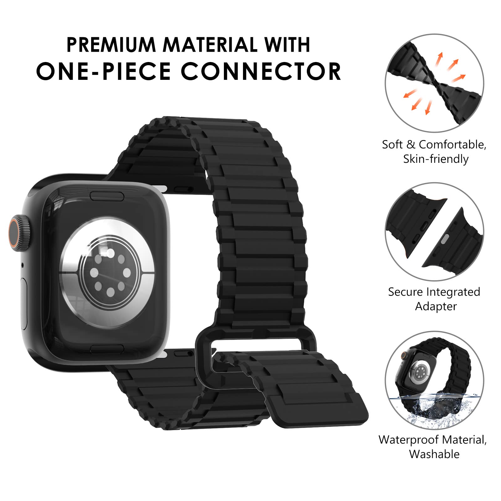 Premium Magnetic Silicone Sport Band for Apple Watch Series 9/8/7/6/5/4/3/SE/Ultra 2 - Compatible with 38mm/40mm/41mm/42mm/44mm/45mm/49mm - Adjustable Strap for Men & Women - Perfect for Workouts, Running & Everyday Wear