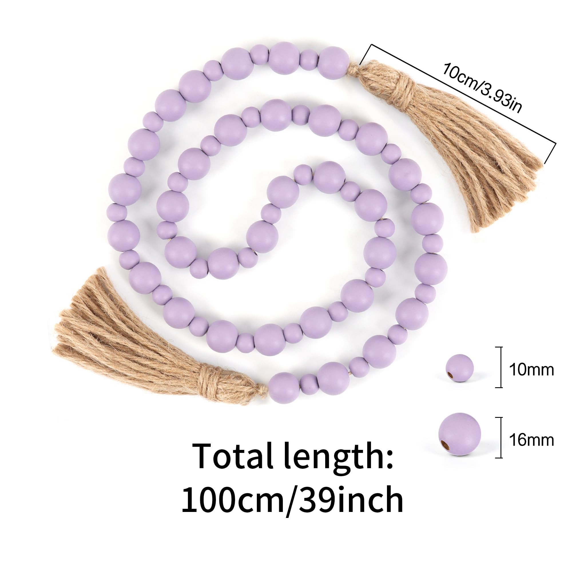 Yagoo Wood Bead Garland with Tassels - Rustic Farmhouse Decor, Boho Prayer Beads for Home, Wall & Wedding Decorations (Purple) - Perfect for Boho Bedroom, Nursery & Party Backdrops