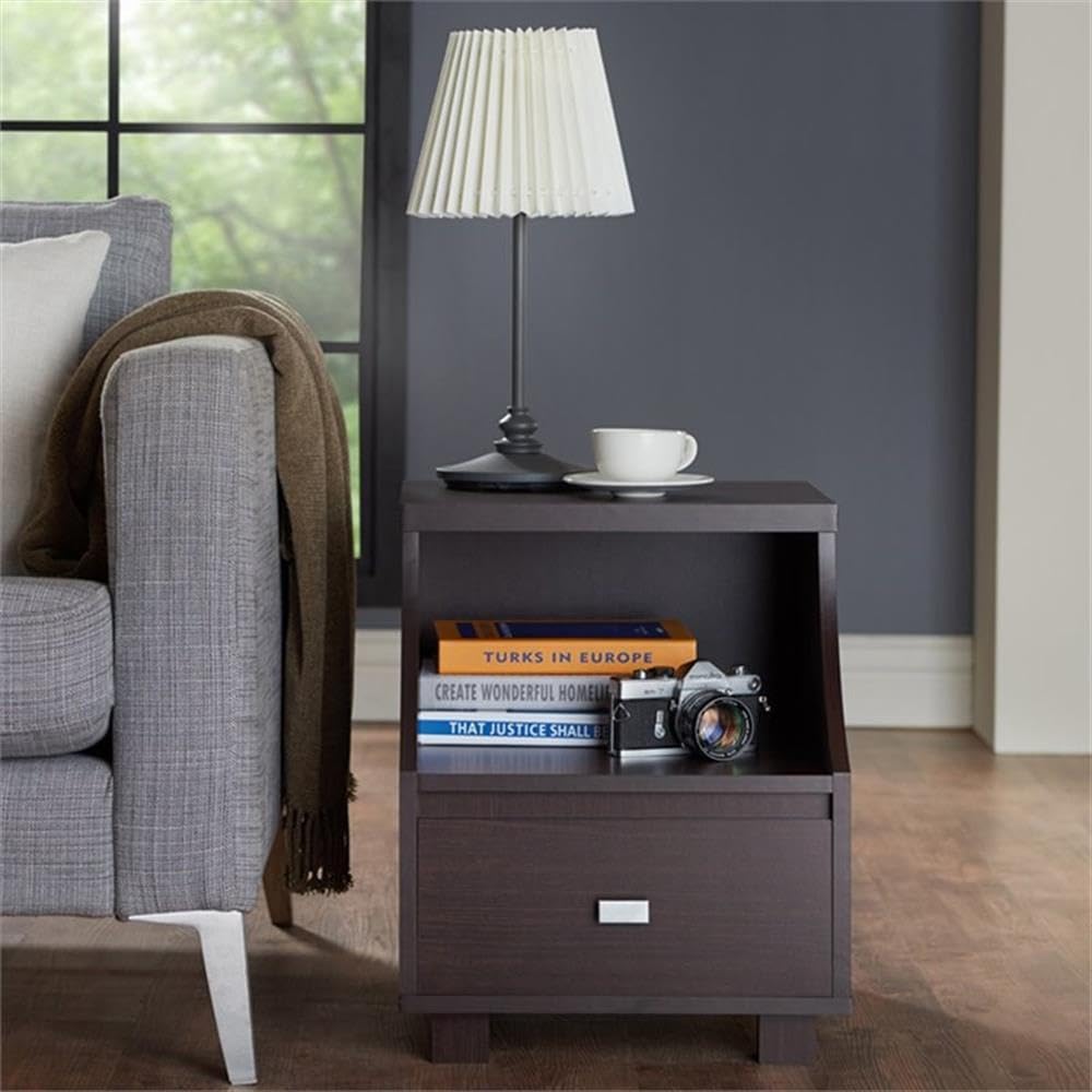 Modern Walnut Wood Storage End Table Set of 2 - Home Square Moshe Nightstand for Living Room, Bedroom & Office - Side Table with Storage Shelf for Books, Lamps & Decor