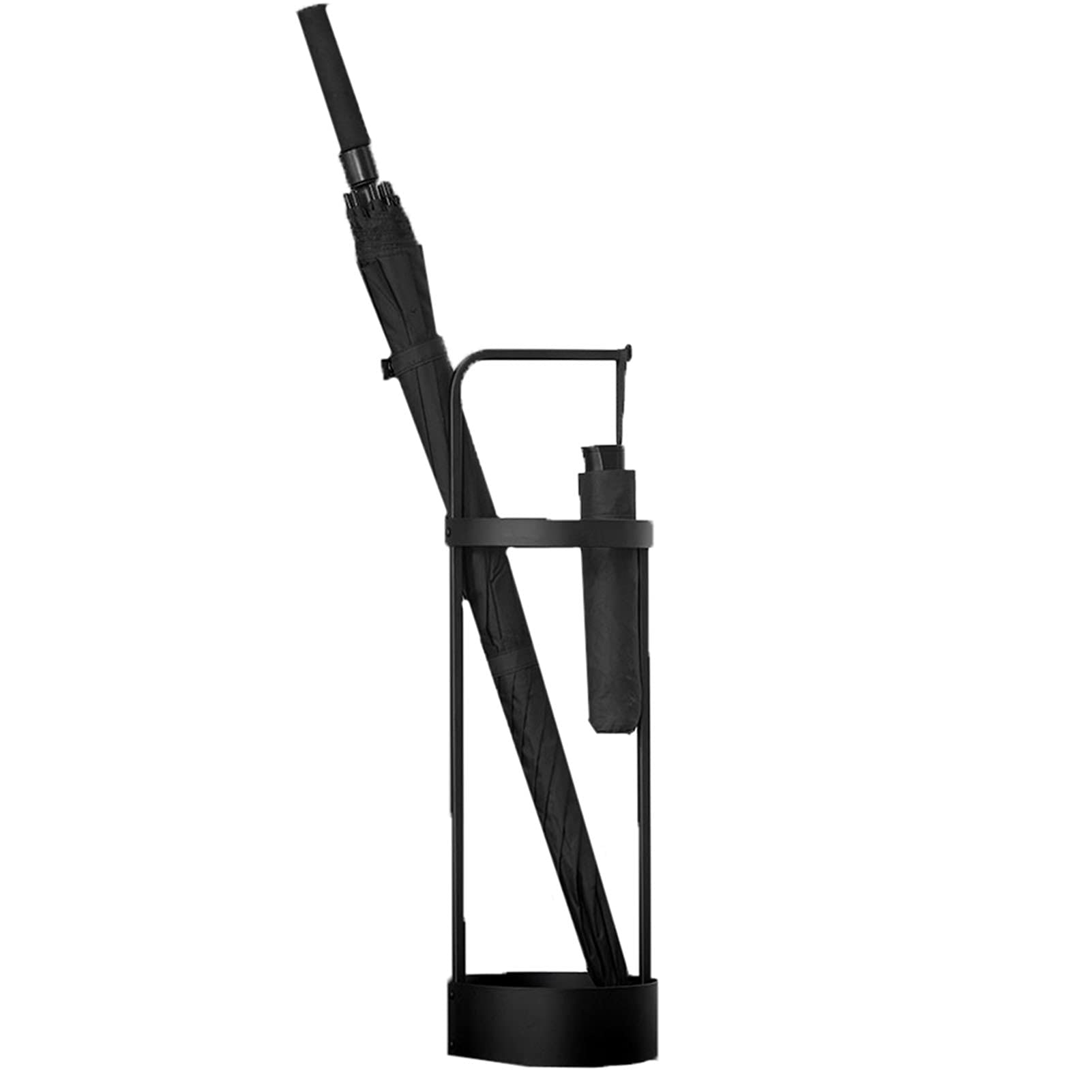 Modern Black Round Umbrella Stand with Long Hook - Stylish Organizer for Golf Clubs, Canes, Wrapping Paper & More - Perfect for Entryway, Office or Garage Storage