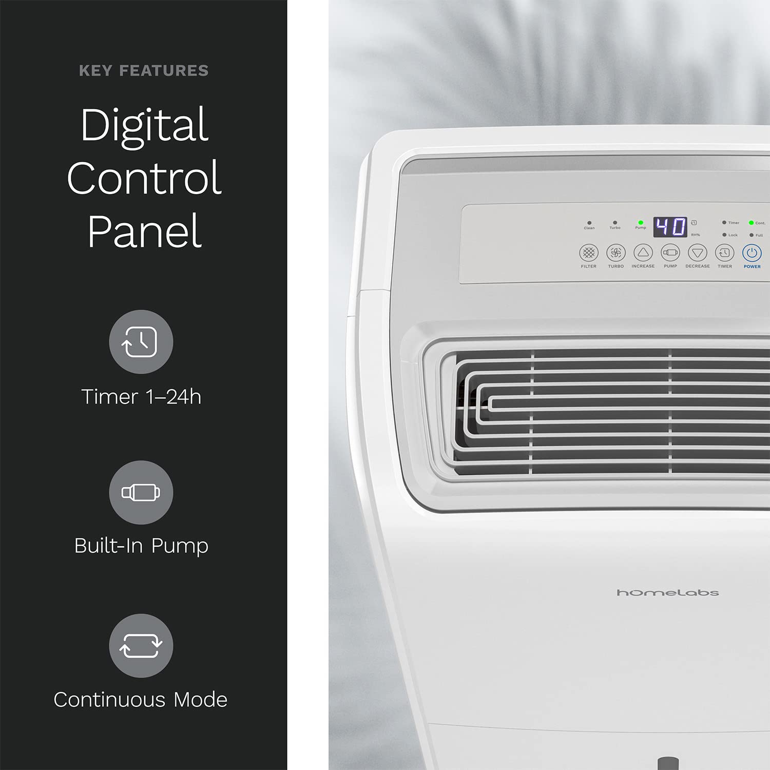 hOmeLabs 3500 Sq. Ft. Energy Star Dehumidifier with Built-in Pump - 40 Pint Capacity for Medium to Large Rooms, Basements & Home Use - Powerful Moisture Removal & Humidity Control - Perfect for Damp Areas, Mold Prevention & Indoor Air Quality Improvement