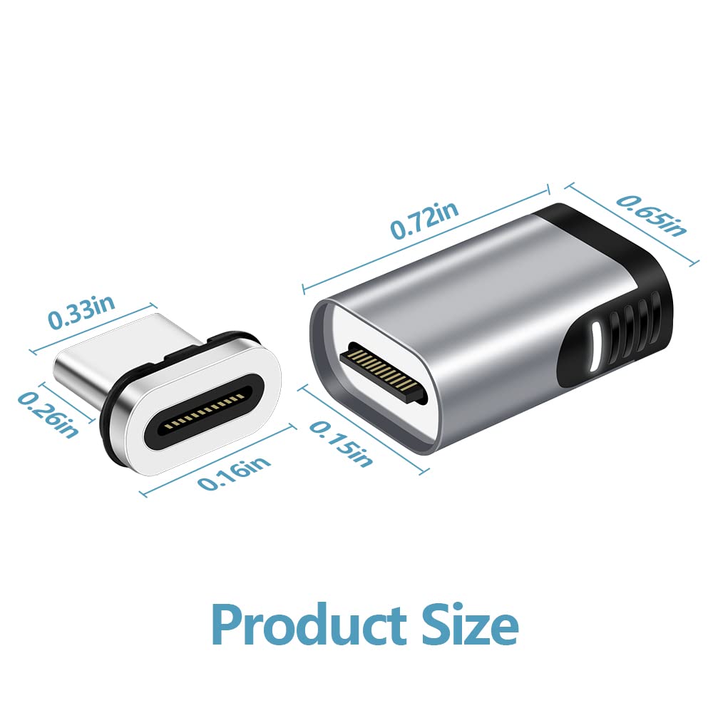 2-Pack Magnetic USB C Adapter - 24 Pin Mini Magnetic Connector with 100W PD Fast Charging & 20Gbps USB 3.1 Data Transfer - Perfect for Laptops, Phones & Tablets