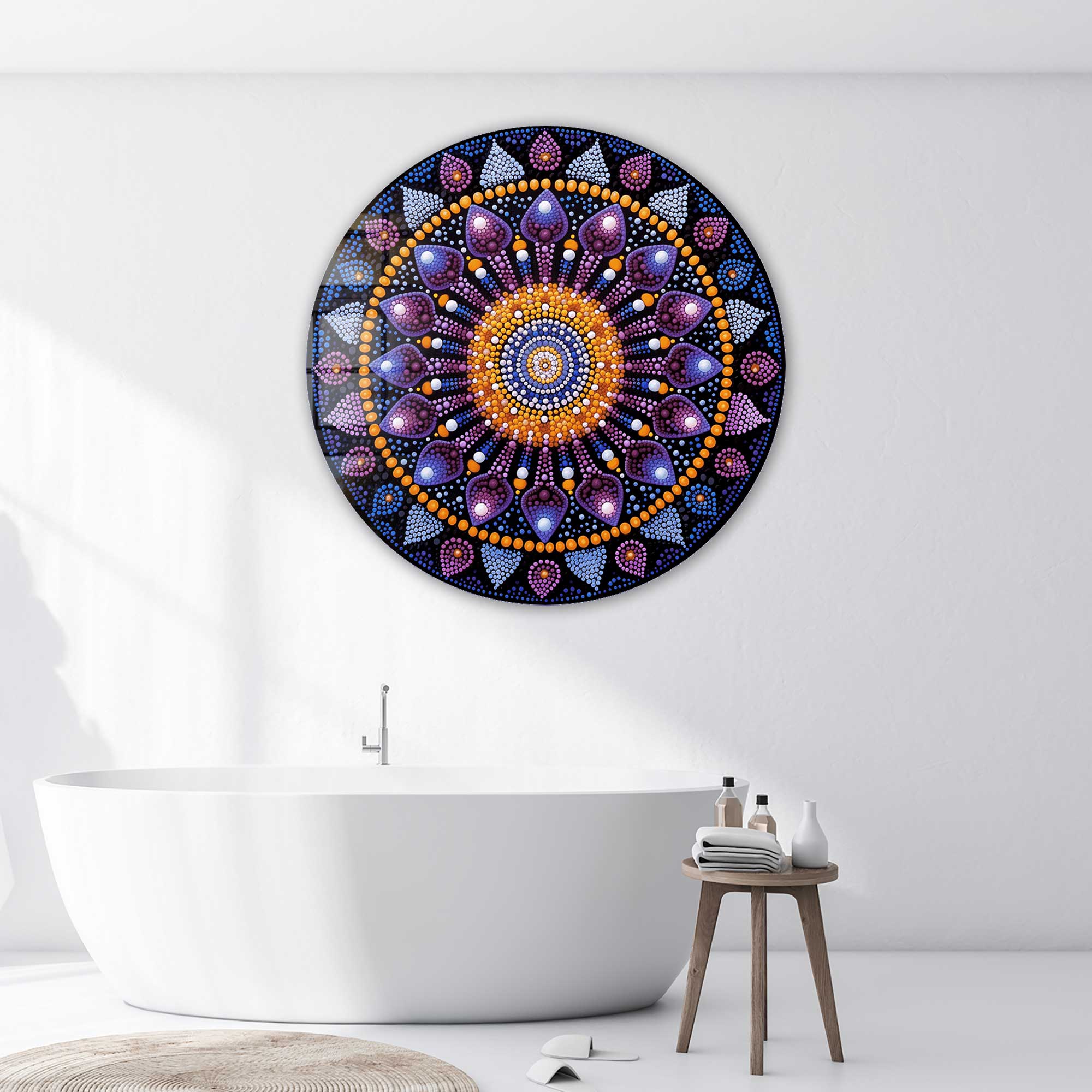 Handmade Mystic Mandala Rounded Glass Wall Art - Spiritual Decor for Living Room, Bedroom & Meditation Space