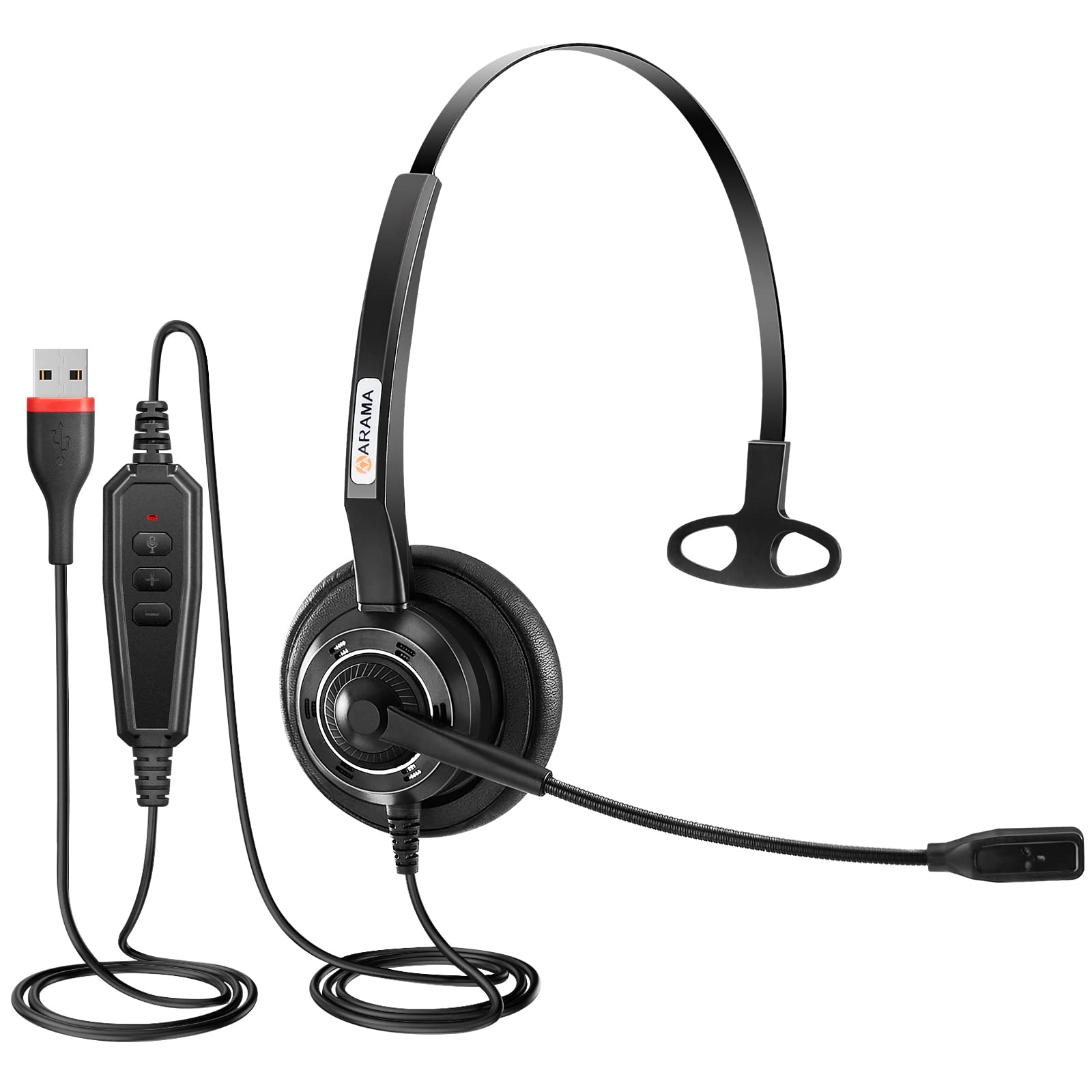 Noise Cancelling USB Headset with Microphone - Computer Headphones for PC, Laptop, Call Center, Office - Compatible with Skype, Zoom, MS Teams, Softphone, Online Meetings - Perfect for Remote Work, Webinars & Customer Support