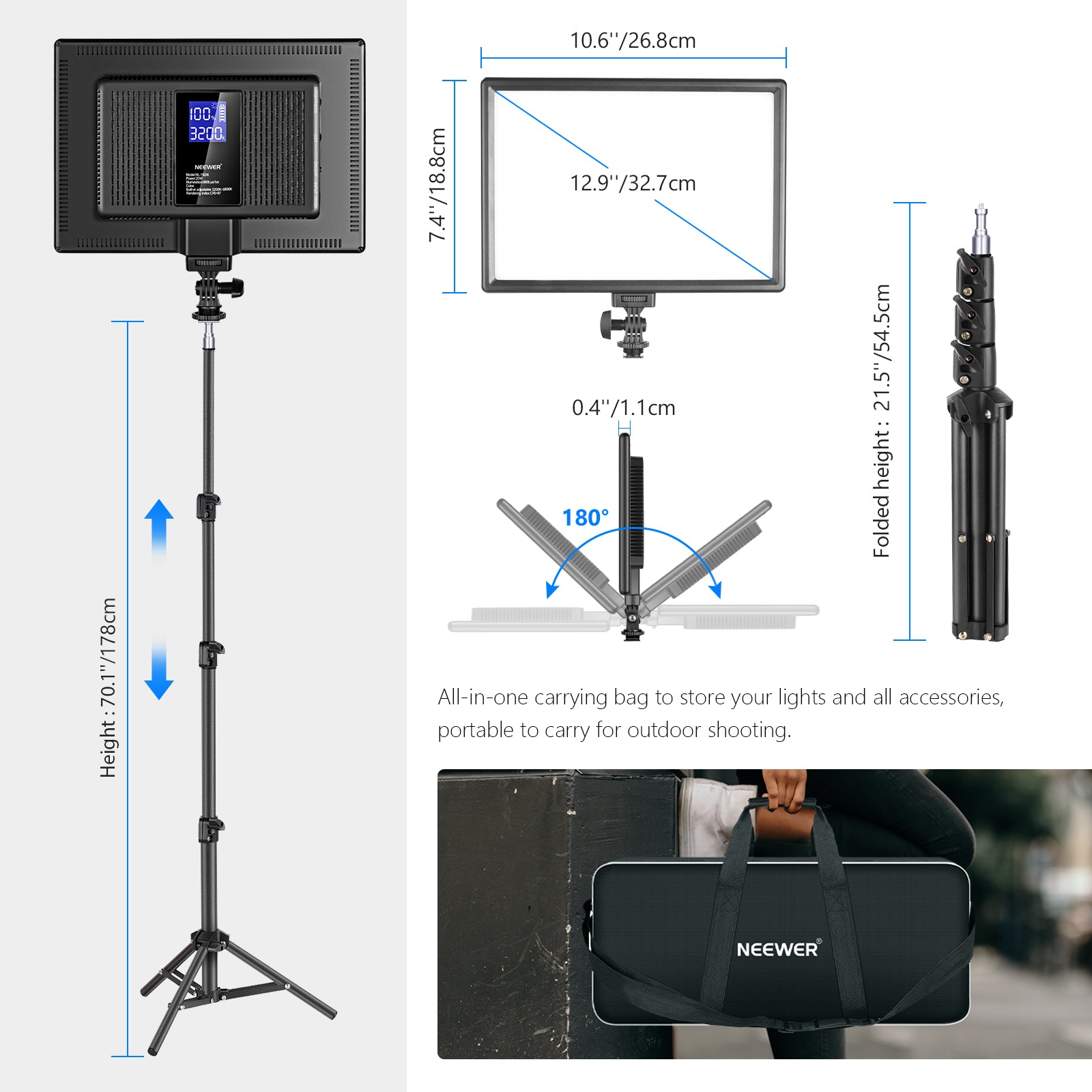 NEEWER 2 Pack NL 192AI Bi-Color LED Panel Light Kit with Adjustable Brightness & Color Temperature - Perfect for Photography, Videography, and Studio Lighting