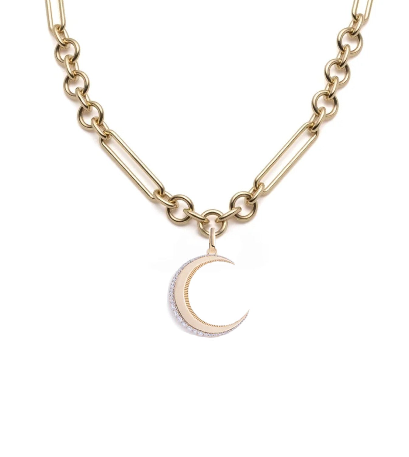 Crescent Karma Midsized Mixed Link Necklace for Women - Elegant Layered Gold & Silver Chain Jewelry for Everyday Wear, Office, and Special Occasions
