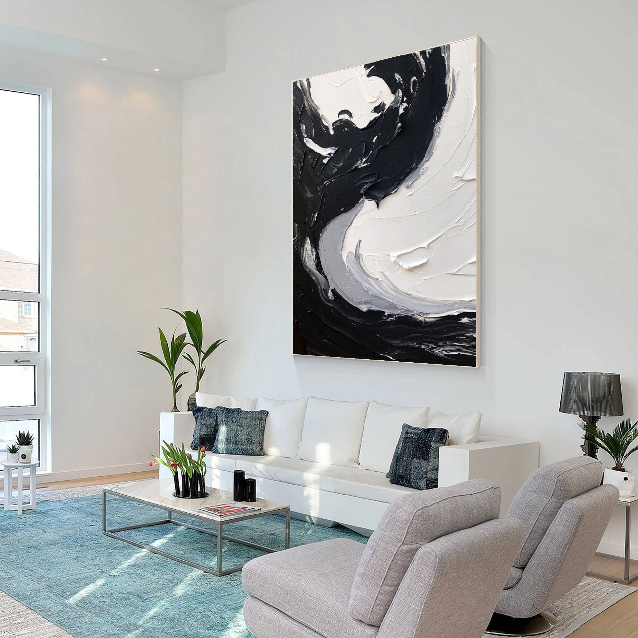Black and White Textured Minimalist Wall Art Print #MZ068 - Modern Abstract Canvas Painting for Living Room, Bedroom & Office Decor