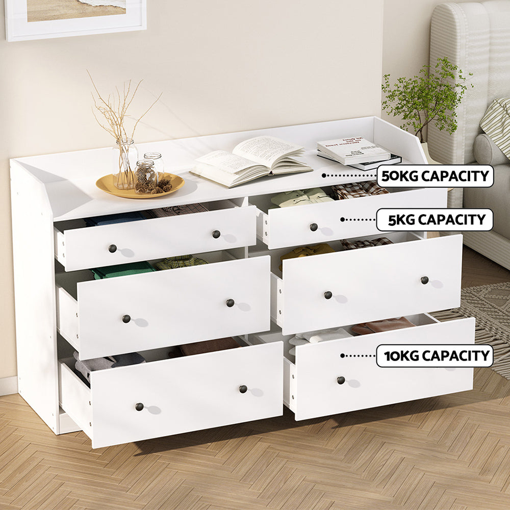 6-Drawer Chest Dresser in White - PETE Collection | Modern Bedroom Storage & Organization Solution