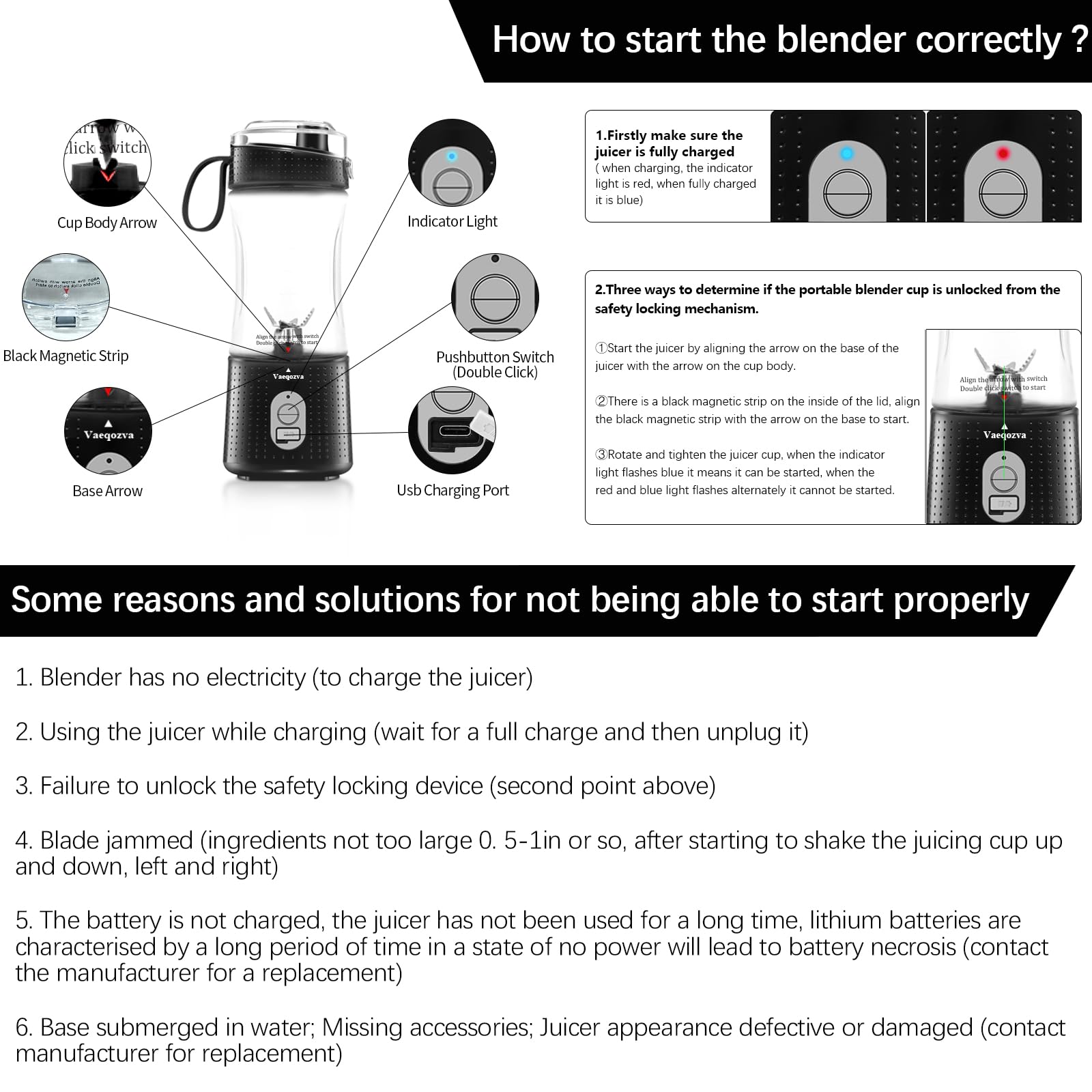 Vaeqozva Portable Blender USB Rechargeable - 12.8 Oz Mini Personal Blender for Smoothies, Juices, Protein Shakes & Milk Shakes - Perfect for Home, Office, Gym & Travel - Compact & Powerful Blending On The Go