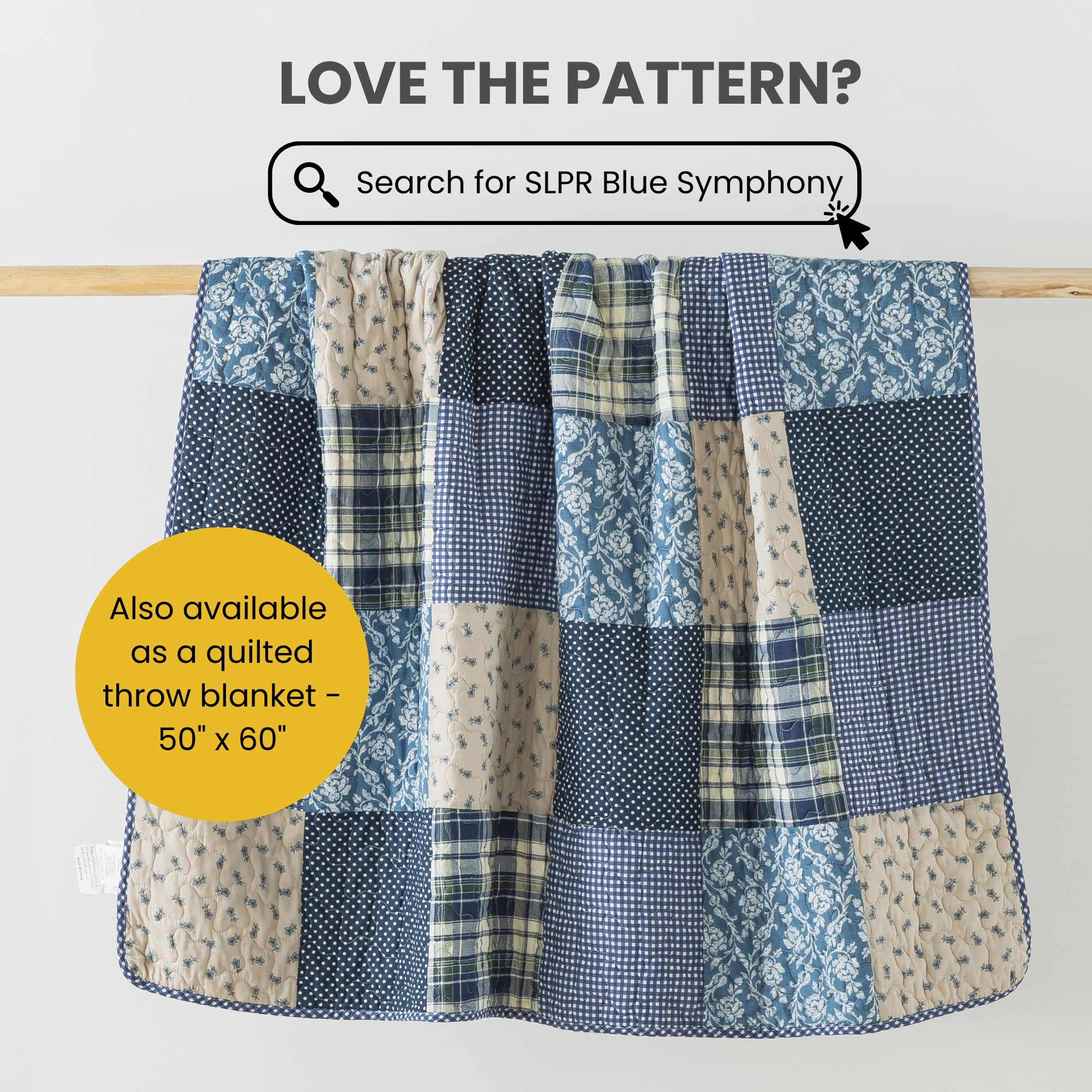 SLPR Blue Symphony Cotton Patchwork Quilt Set - Twin Size with 1 Sham | Farmhouse Style Checkered & Plaid Bedspread | Lightweight Cozy Country Bedding for Guest Rooms, Dorm Decor & Cozy Cabin Retreats