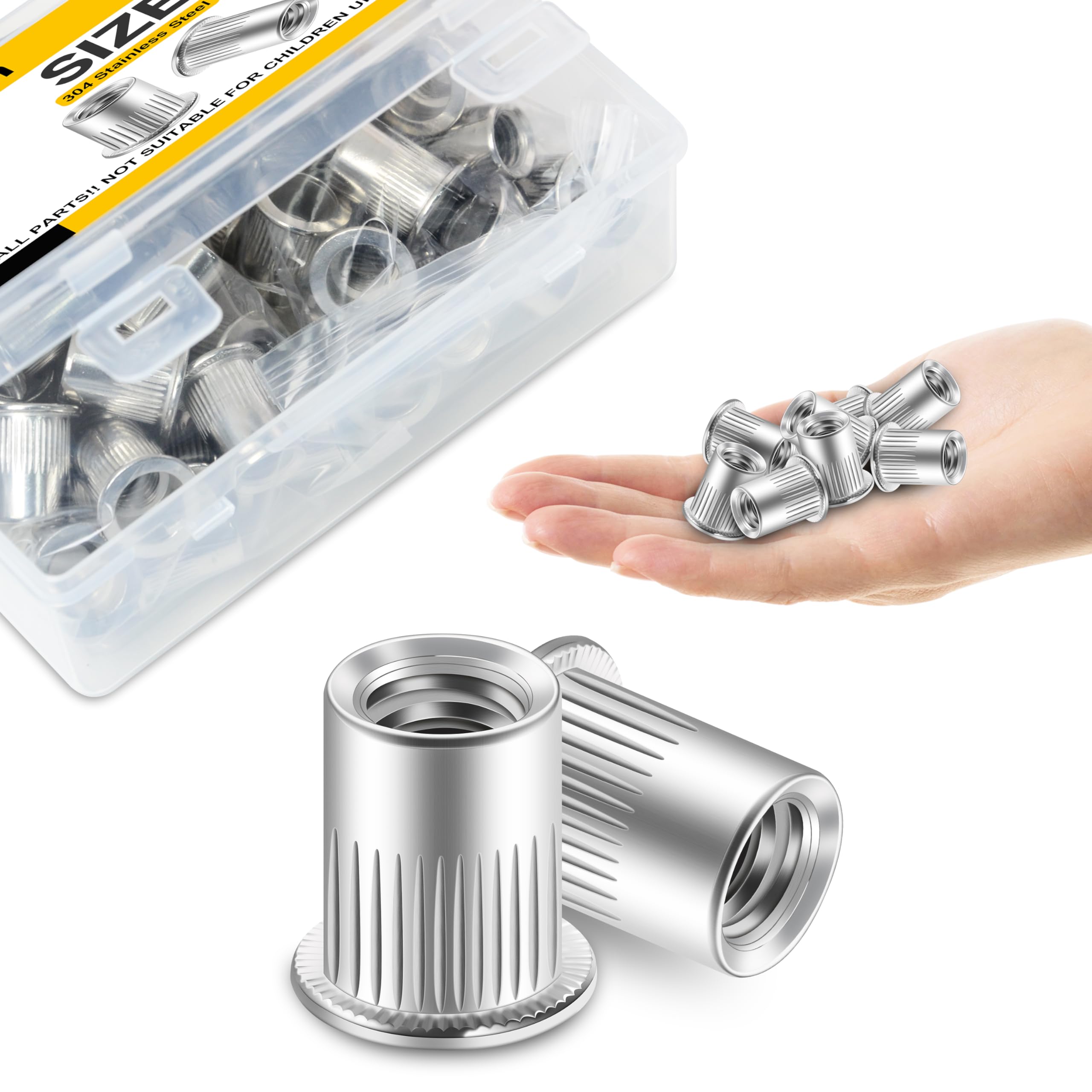 100Pcs 5/16-18 Stainless Steel Rivet Nuts, 304 Grade Flat Head Threaded Inserts for Metal - Heavy Duty RIV Nuts Nutsert Fasteners - Perfect for Automotive, HVAC & DIY Metalworking Projects