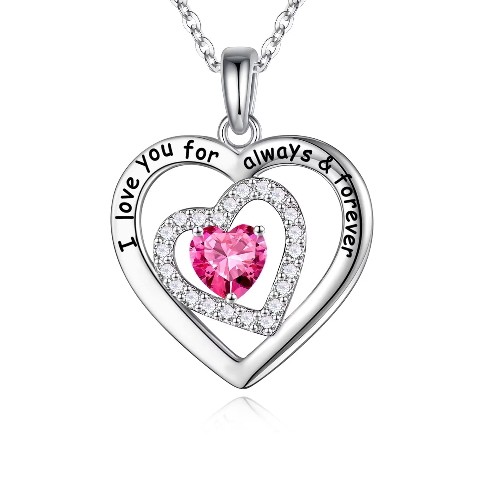 Heart Birthstone Pendant Necklace for Women - Sterling Silver 925 Love You Forever Jewelry with Birthstone - Perfect Anniversary, Christmas, Valentine's, Mother's Day & Birthday Gift for Women, Mom, Sister - Elegant Everyday Wear & Special Occasion Jewelry