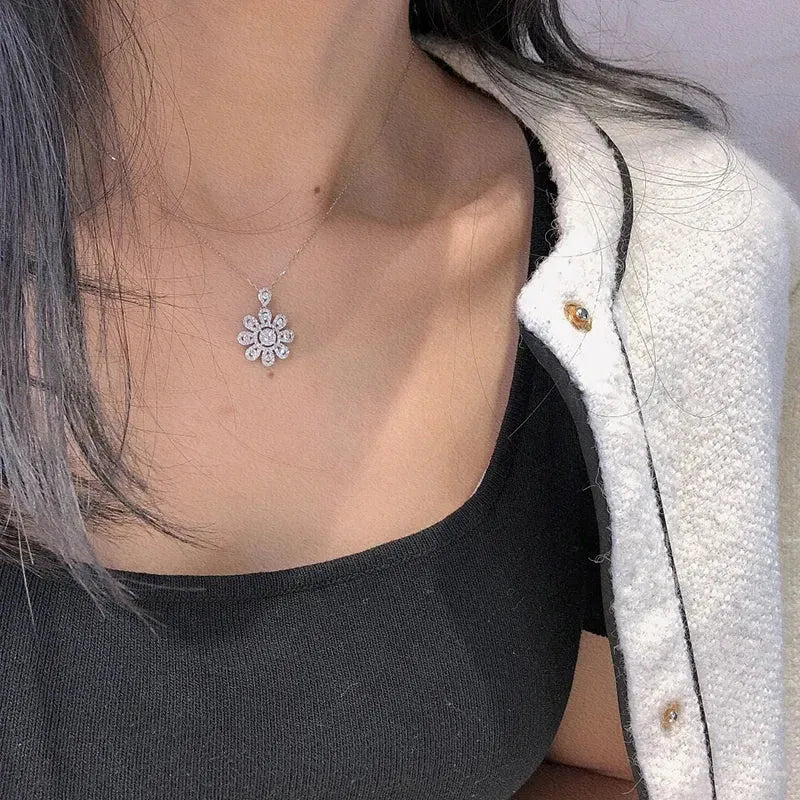 18K White Gold Diamond Necklace for Women - 0.80 Carat Natural Diamond Sunflower Pendant - Romantic Wedding Jewelry Gift for Anniversary, Engagement & Special Occasions