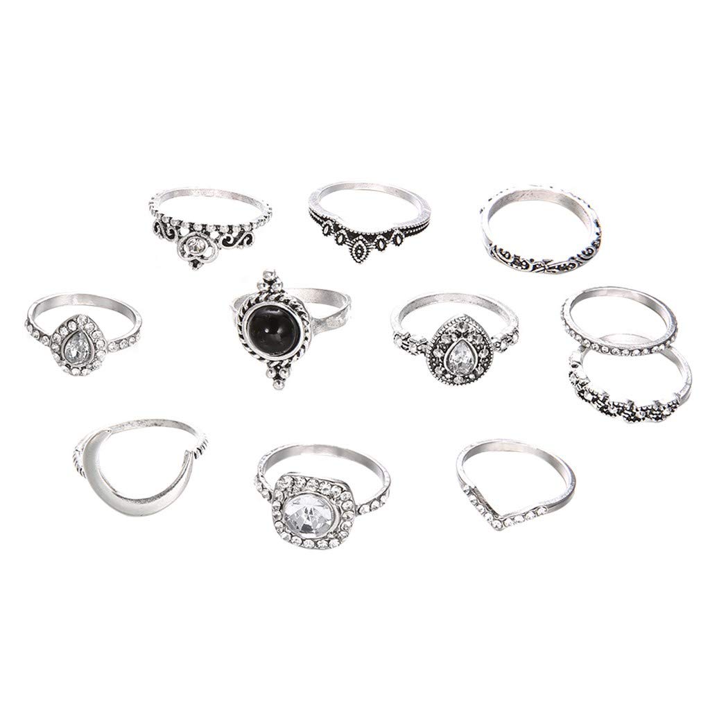 Vintage Sterling Silver Rhinestone Rings for Women - Set of 10 Elegant Crown Design Rings | Perfect for Parties, Weddings & Special Occasions