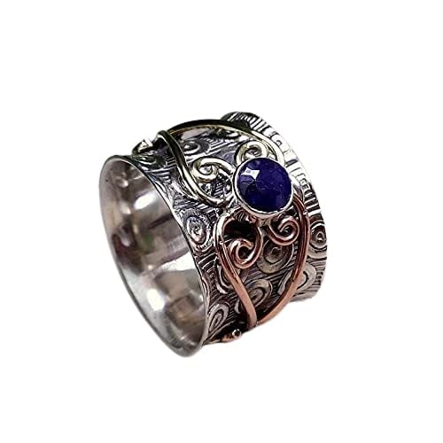 Blue Sapphire Spinner Ring for Women - 925 Sterling Silver Anxiety Relief & Meditation Jewelry - Fidget Ring for Stress Relief, Wedding, Boho Style - Perfect Gift for Mother's Day, Promise or Special Occasions (Great for Anxiety Relief, Meditation Practice & Everyday Wear)