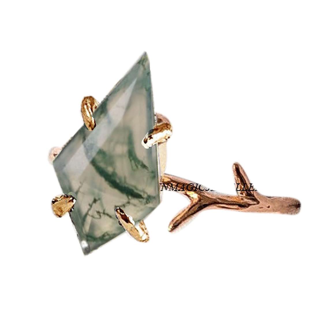 Unique Kite Moss Agate Engagement Ring - 925 Sterling Silver & Rose Gold Twig Design | Handmade Gemstone Ring for Women | Perfect for Weddings, Anniversaries & Romantic Gifts