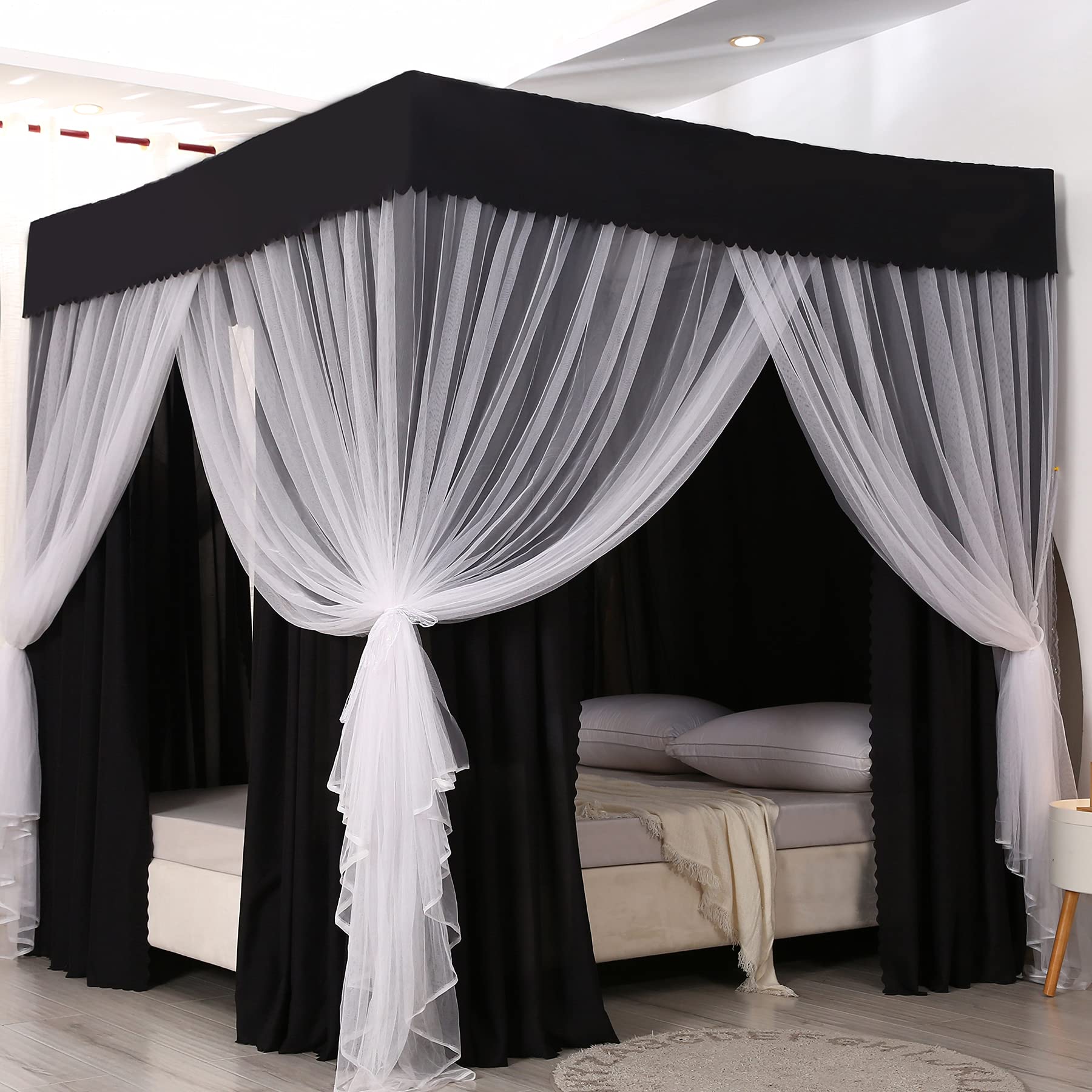 Mengersi Bed Canopy & Blackout Curtains 2-in-1 - Anti-Glare, Windproof, Lightproof Bedding for Girls, Boys, Kids & Teens - Perfect Gift for Home & Bedroom Decor (Full Size, Black) - Ideal for Nursery, Dorm Room & Sleep Privacy