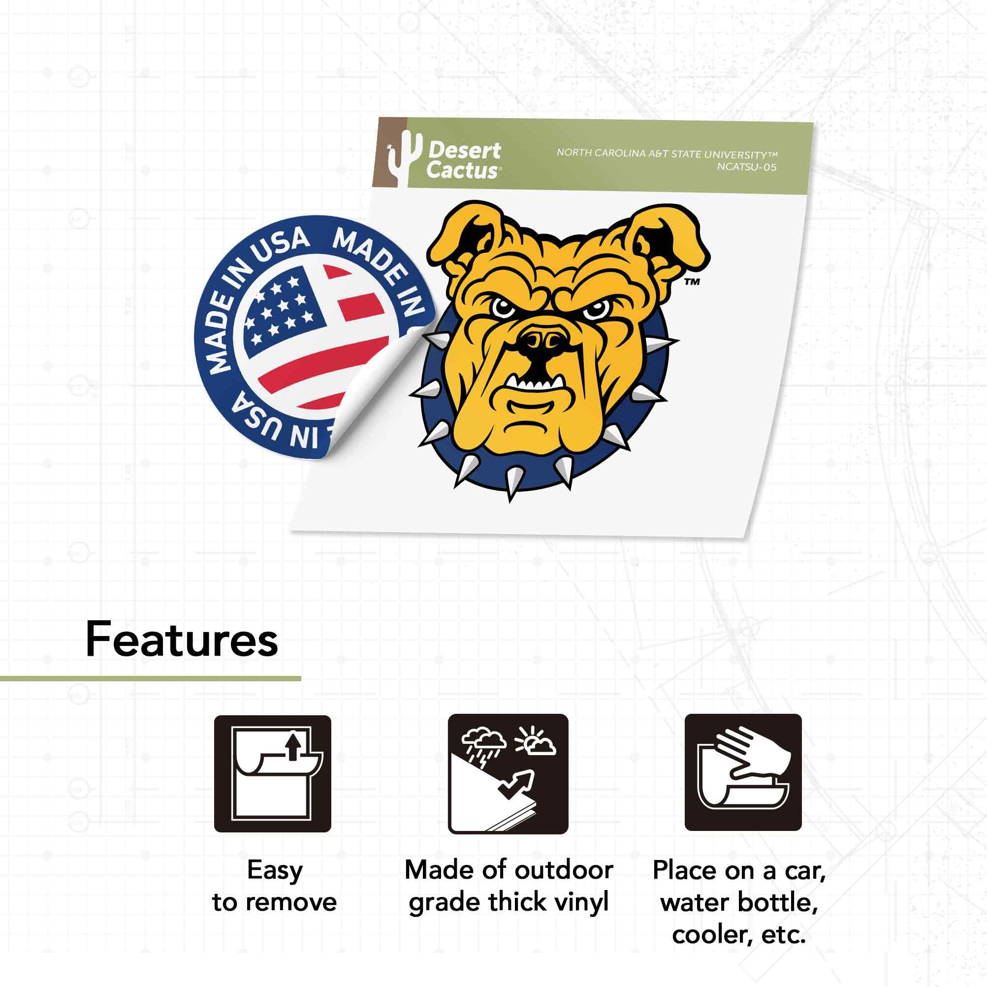 Desert Cactus NC A&T State University Sticker - HBCU Aggies Vinyl Decal for Laptop, Water Bottle, Car & Scrapbook - Durable Waterproof Decorative Sticker for College Pride, School Spirit & Gifts (IND 05)